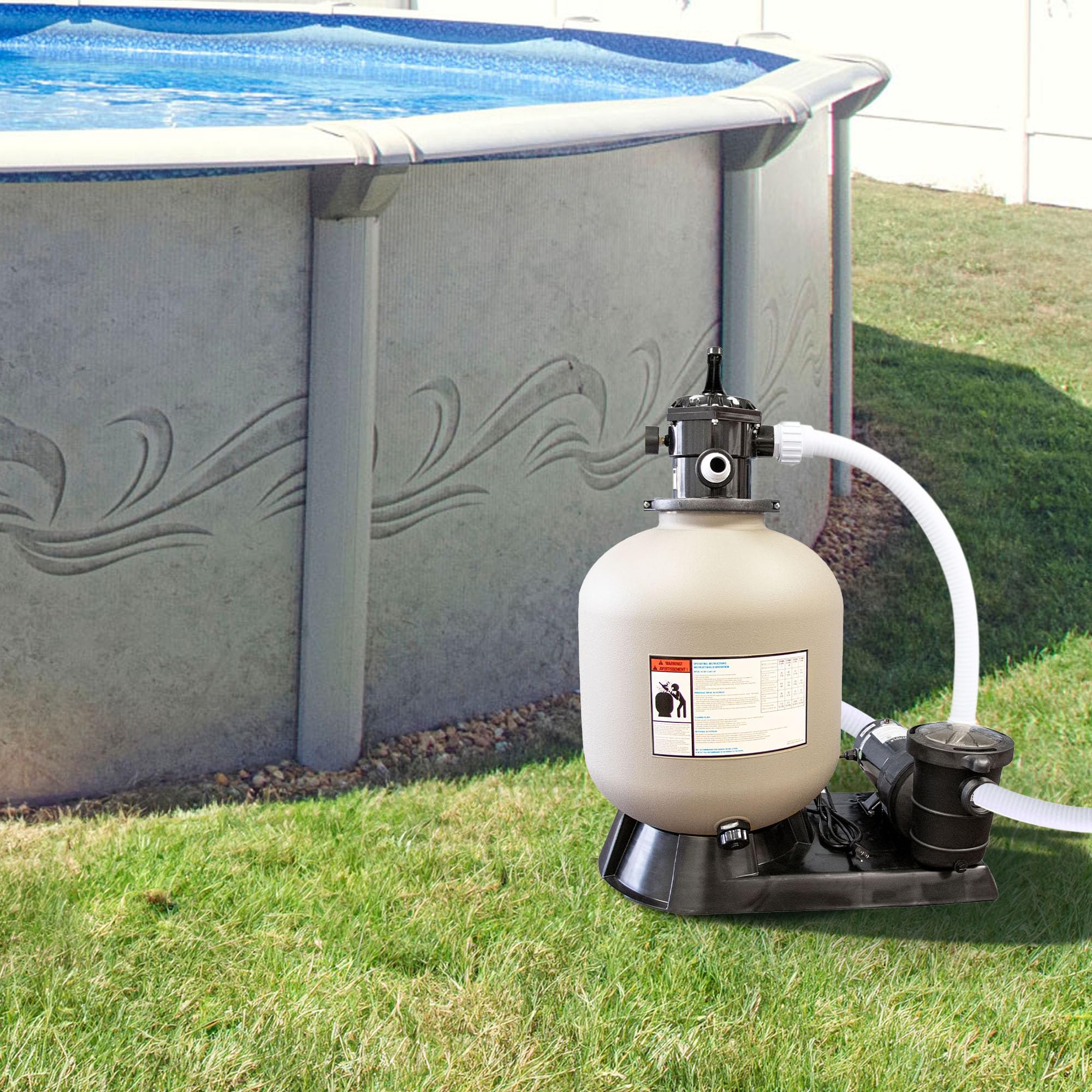 HYDROTOOLS By SWIMLINE 19-Inch Pool Sand Filter Pump System – 1 HP (0.9 THP) 4500 GPH for Above Ground & Inground Pools Up To 19000 Gallons | Compatible with 7-Way Valve 71915 | Ideal for Pool Cleaning, Maintenance & Water Filtration