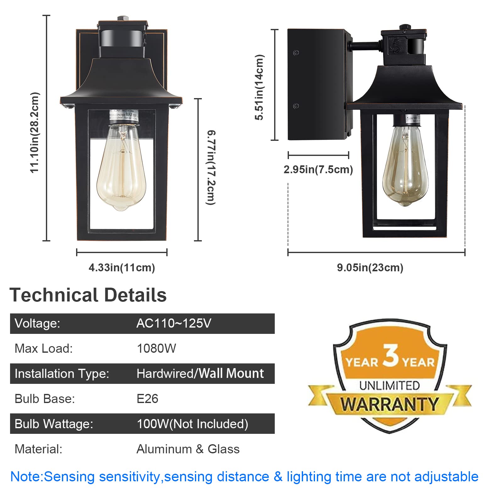 Outdoor Porch Light with GFCI Outlet - Dusk to Dawn Motion Sensor, 3 Light Modes, Waterproof Exterior Wall Light Fixture for House, Patio, Garage - Perfect for Security Lighting & Nighttime Safety