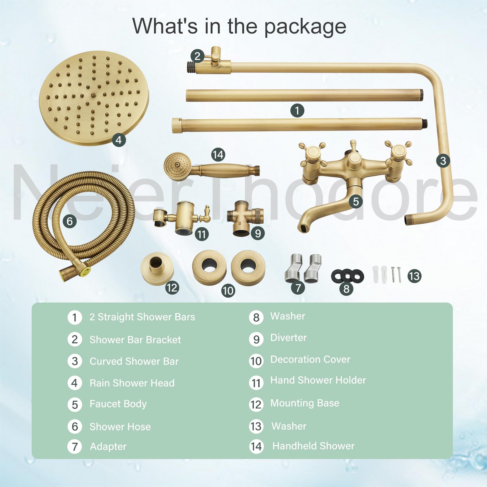 Antique Brass 8-Inch Rainfall Shower System - Wall-Mounted Dual Cross Handle Bathtub Shower Mixer Tap with Hand Sprayer - Perfect for Modern & Vintage Bathroom Designs