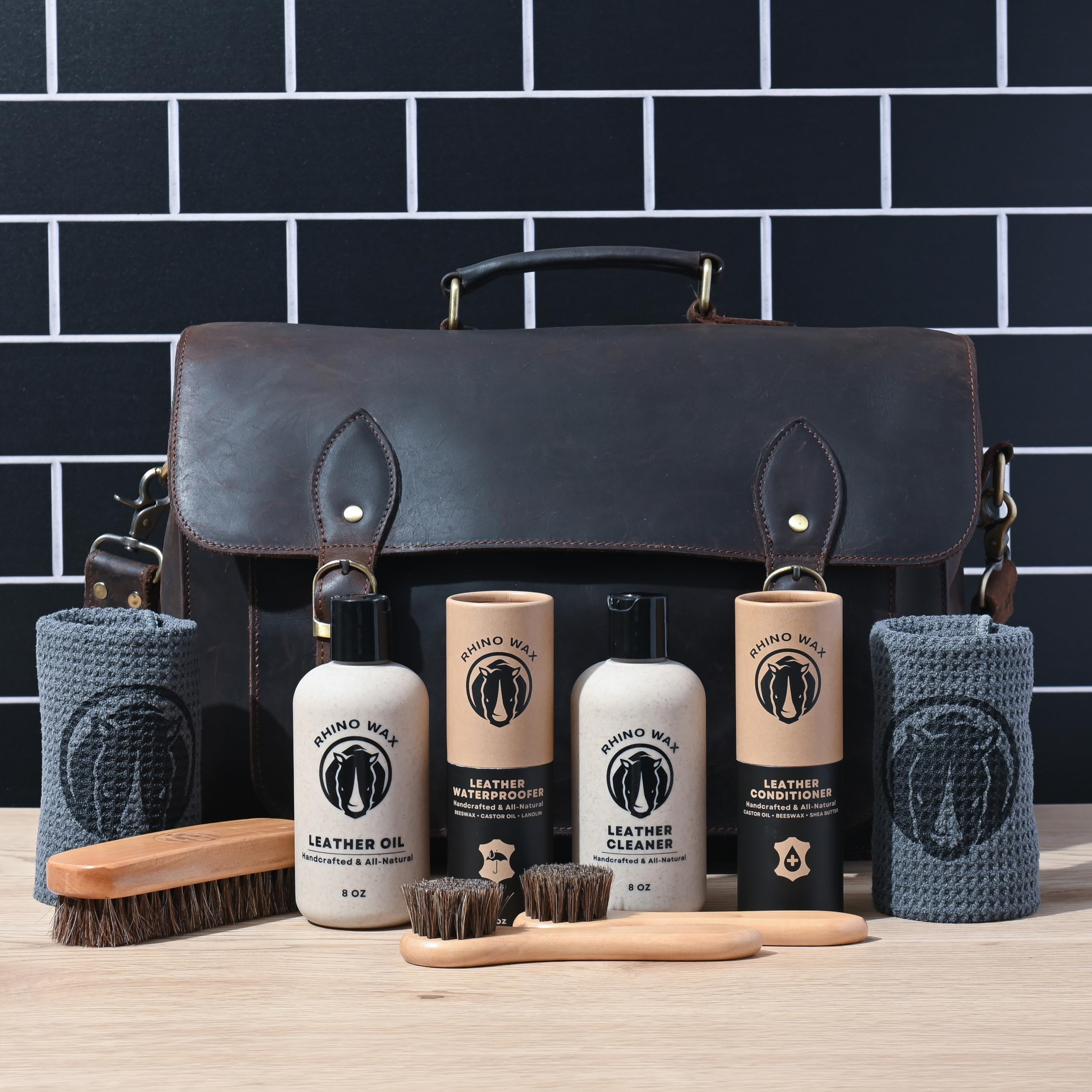 Premium Leather Care Kit (Oil, Conditioner, Cleaner, Wax, Brushes & Cloths) - Deep Clean, Condition & Protect Leather Furniture, Car Seats & Bags - Made in USA - Perfect for Home, Auto & Luxury Leather Maintenance