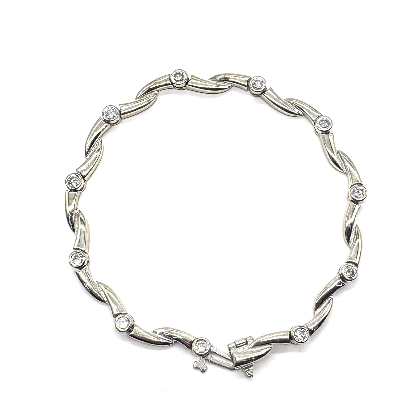 14K White Gold Diamond Swirl Link Bracelet for Women - Elegant Tennis Bracelet for Everyday Wear, Anniversary & Birthday Gifts