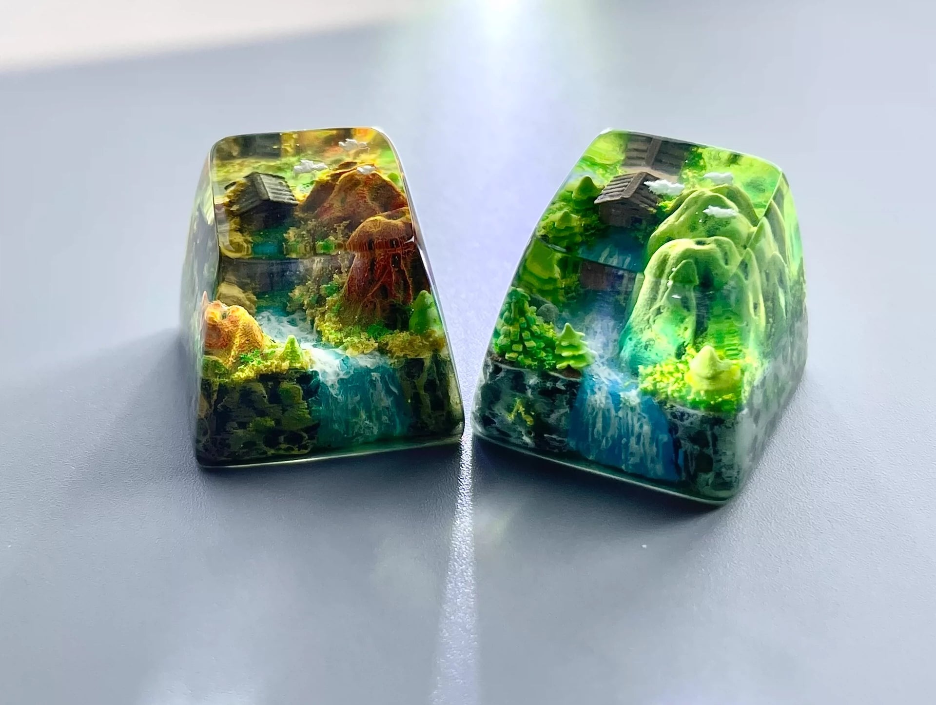 Chinese Landscape Painting Style Resin Keycaps - Seasonal Spring Summer Autumn Winter Themed Custom Keyboard Keycaps for Mechanical Gaming Keyboards | Perfect for Typing, Gaming & Office Work