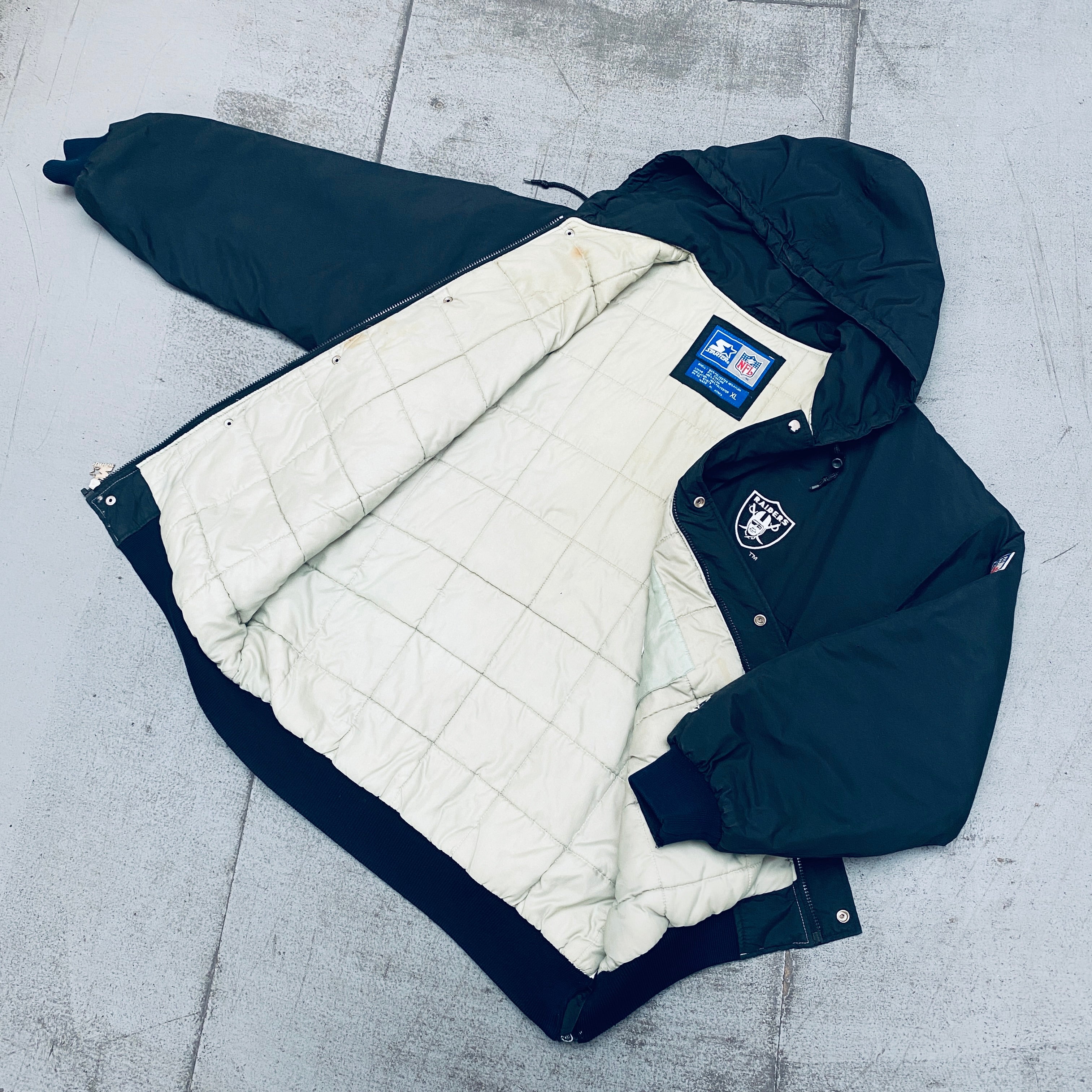 1990s Oakland Raiders Full-Zip Starter Parka Jacket - XL | Vintage NFL Football Outerwear for Men | Game Day, Tailgating & Cold Weather Wear
