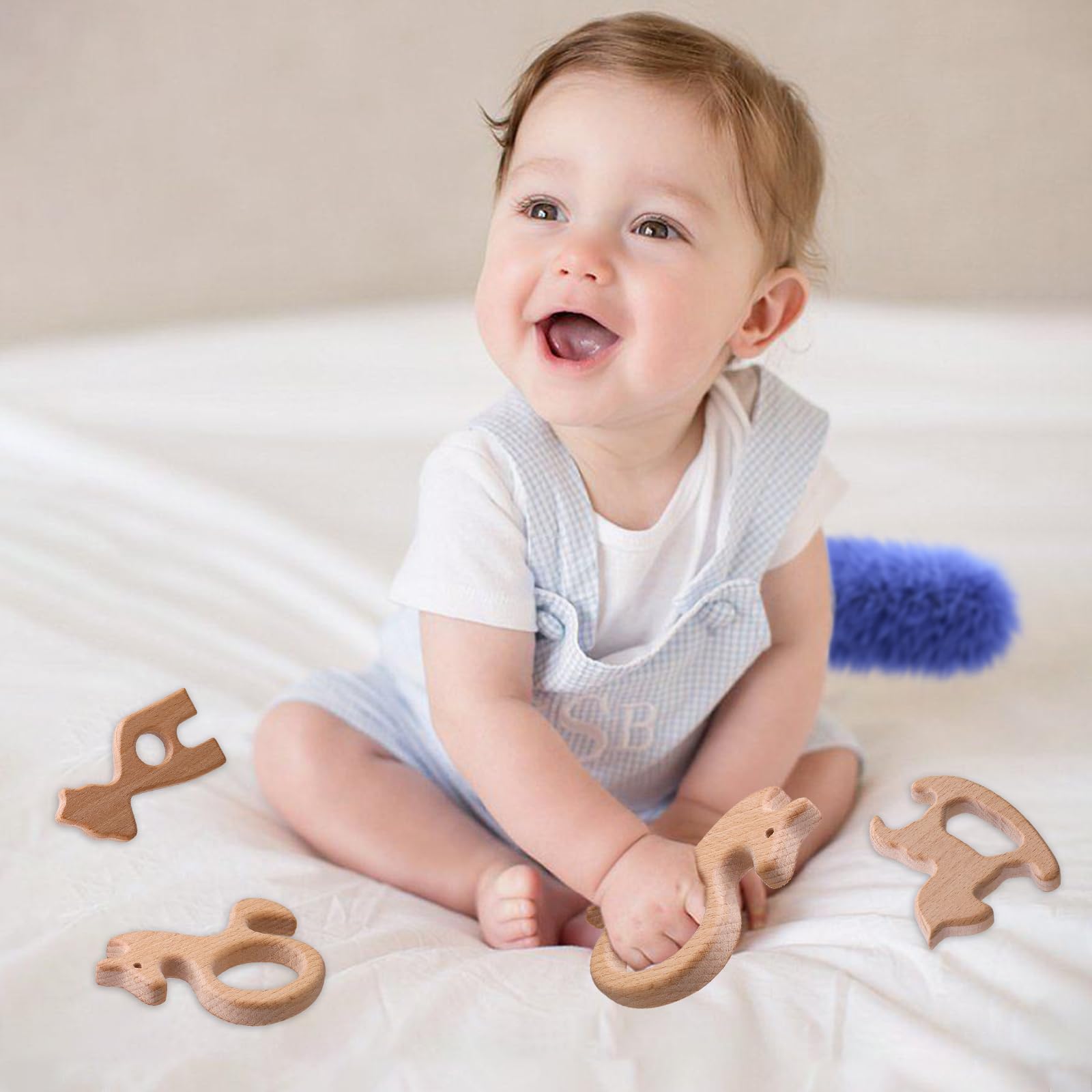 12-Pack Natural Wooden Teether Toys for Babies - Sensory Chew Toys for Teething Relief (Deer, Elephant, Seahorse, Dolphin, Kangaroo, Rocking Horse) | Safe & Non-Toxic Infant Teethers for Soothing Sore Gums - Perfect for Home, Travel & Daycare Use