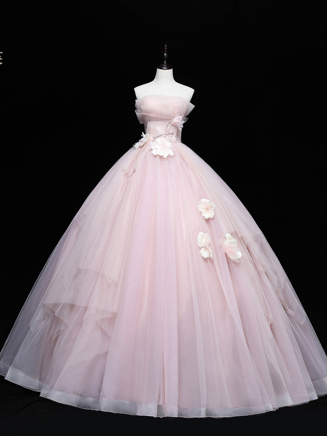 Elegant Pink Tulle Lace Applique Long Prom Dress for Sweet 16 Party - Perfect for Formal Dances, Quinceañeras & Special Occasions