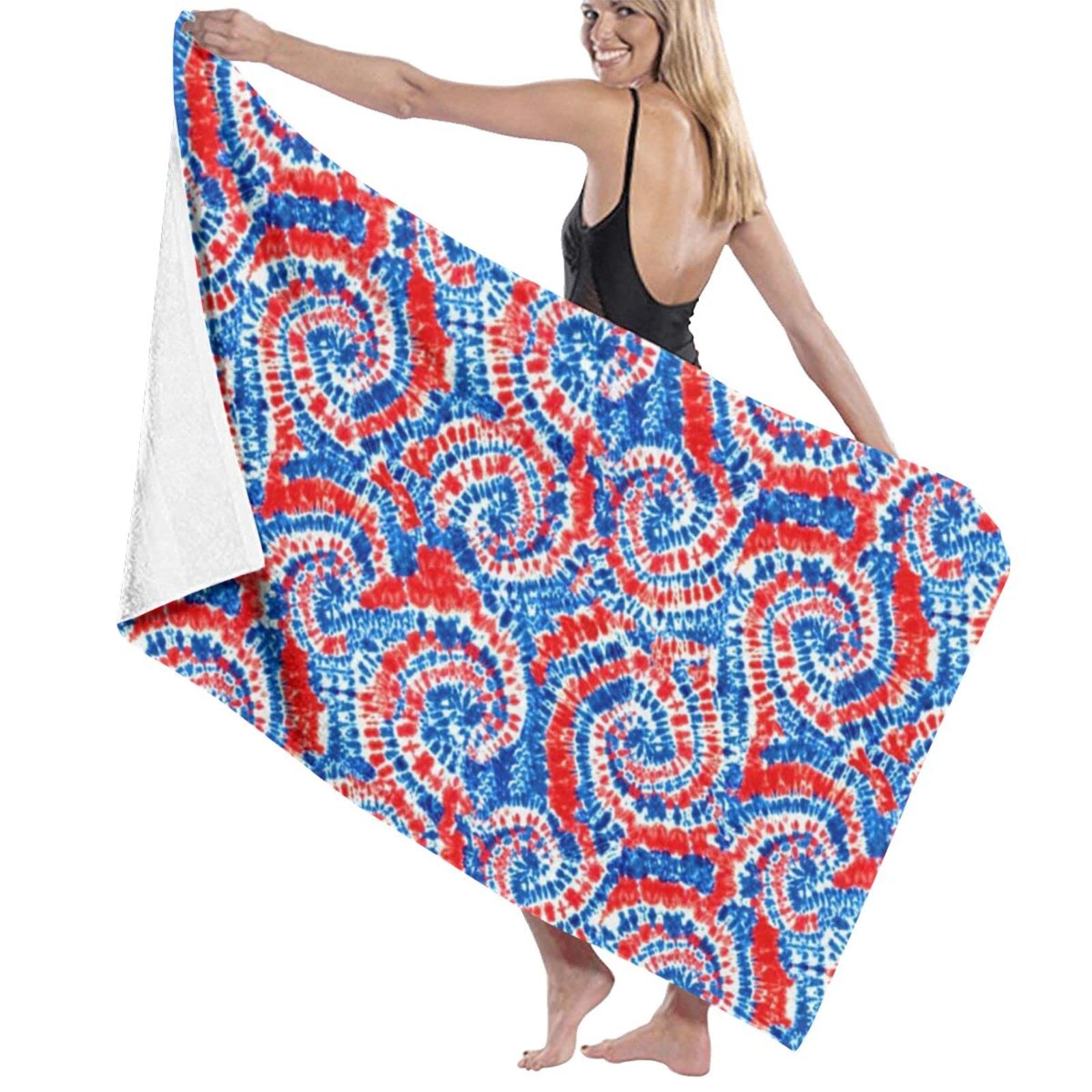 Red White and Blue Beach Towel 32x52 Inch - Sand Free, Quick Dry & Odorless - Lightweight Large Swim Towel for Pool, Surfing & Vacations - Perfect for Beach Trips, Summer Travel & Outdoor Adventures
