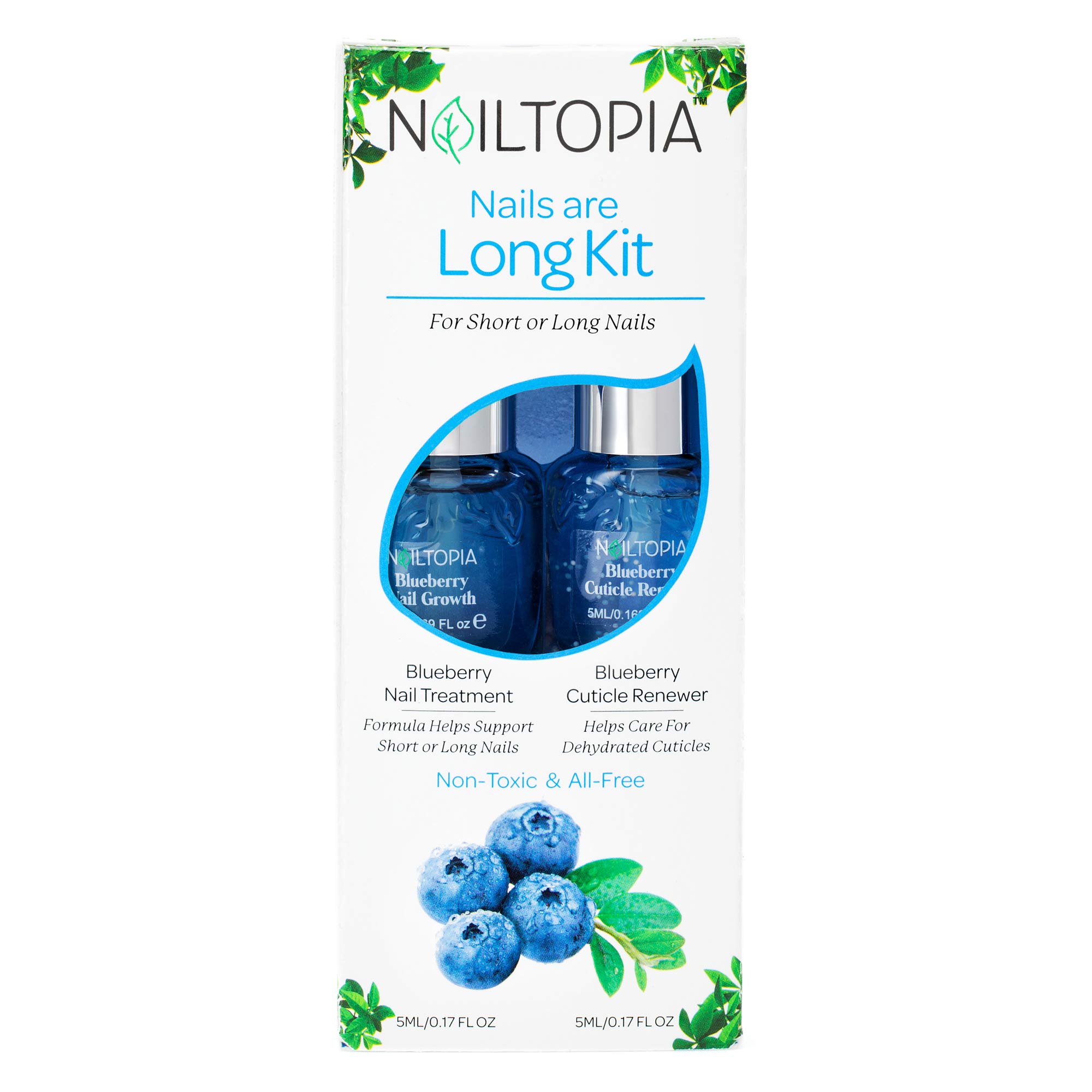 Nailtopia Nail Strengthening Kit for Short & Long Nails - Plant-Based, Non-Toxic Cuticle Treatment with Blueberry Extract - Hardening & Conditioning Superfood Nail Care (2-Piece Set) - Perfect for Dry Cuticles & At-Home Manicures