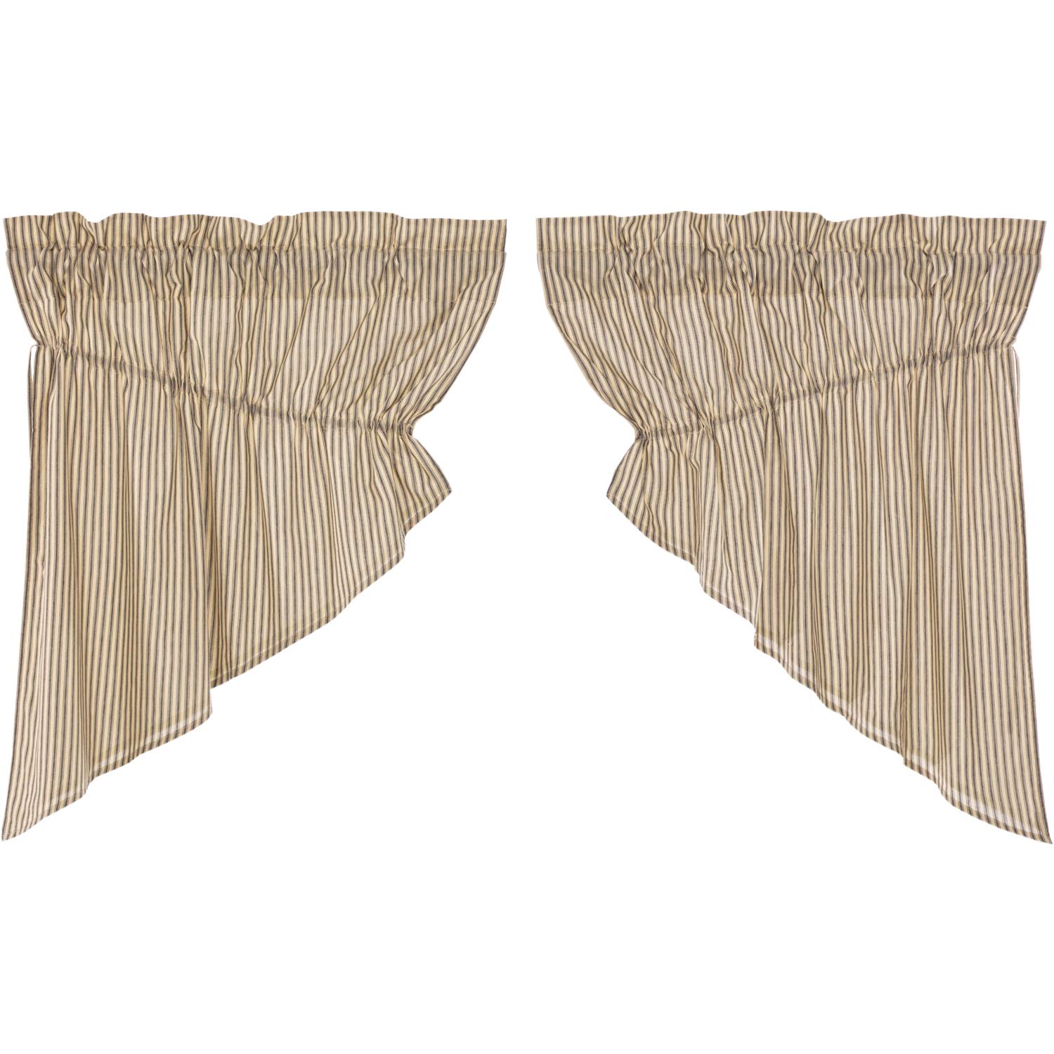 Sawyer Mill Charcoal Swag Set - Farmhouse Lined Curtains with Country Stripes, 36x36 Inches - Perfect for Kitchen Windows & Cozy Farmhouse Decor