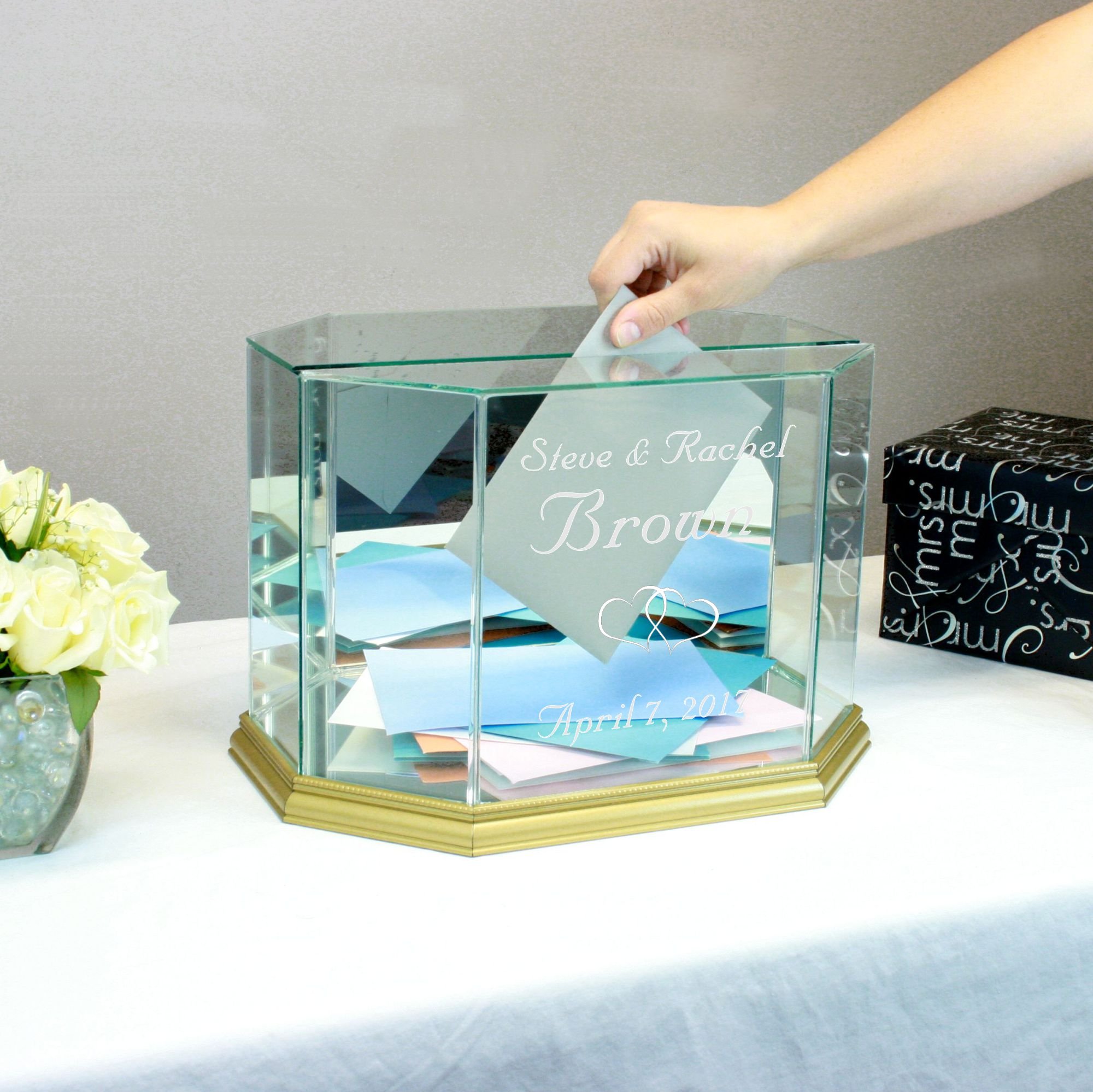 Personalized Gold Octagon Glass Wedding Card Box - Elegant Gift Box for Wedding, Bridal Shower & Anniversary Celebrations