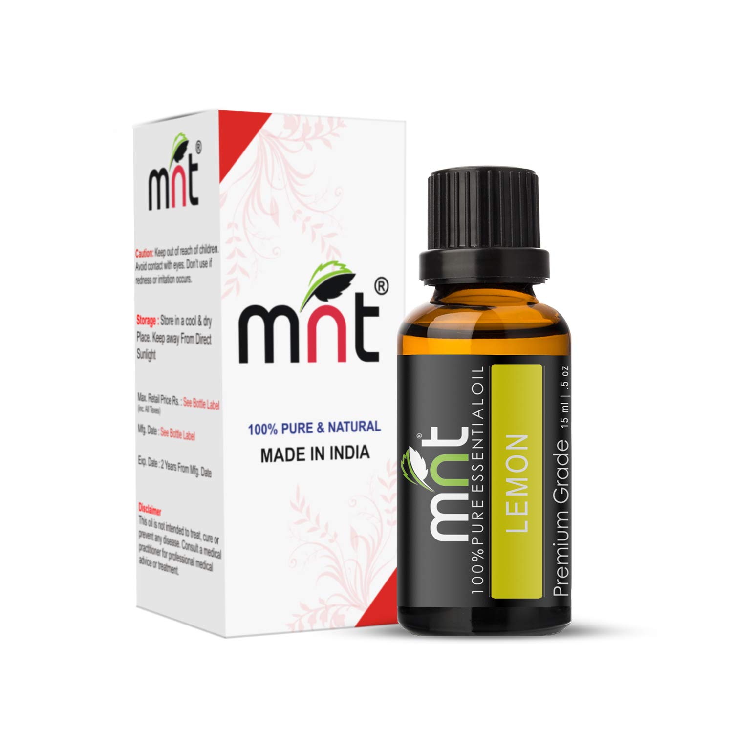 100% Pure & Natural MNT Lemon Essential Oil - Therapeutic Grade for Skin, Hair, Body & Aromatherapy (15ml) | Boost Mood, DIY Beauty & Home Fragrance