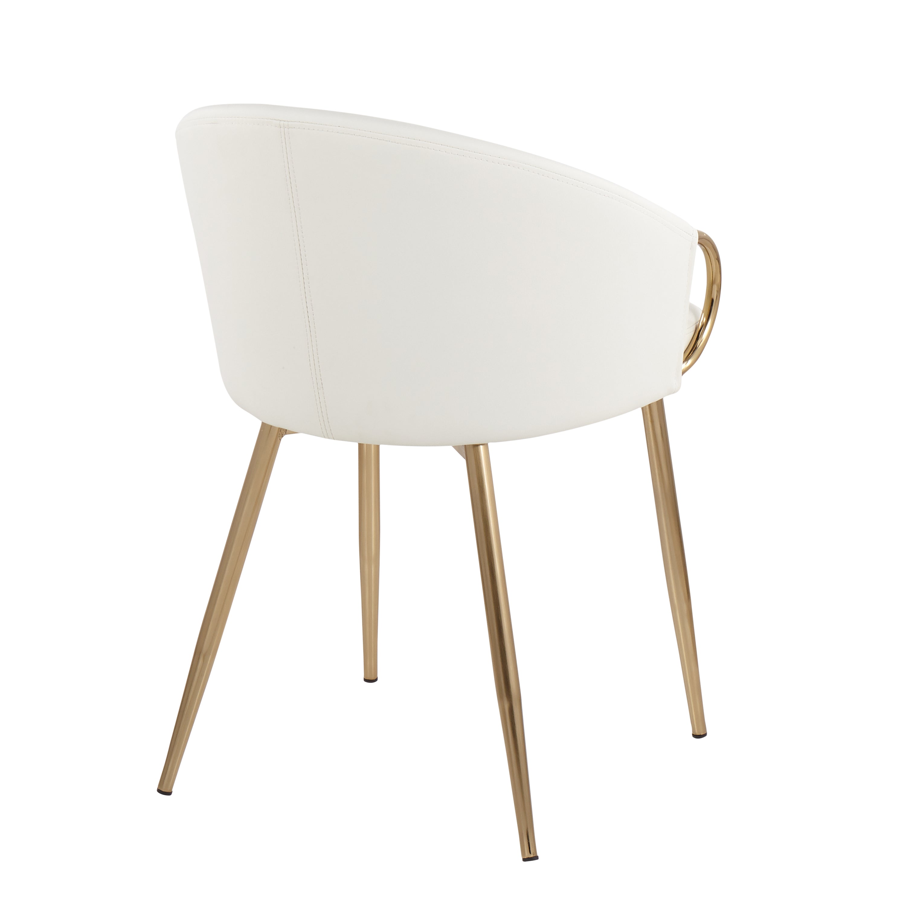 LumiSource Claire Modern Glam Accent Chairs - Set of 2 Gold Metal Frame with White Faux Leather Upholstery - Perfect for Living Room, Bedroom or Office Decor