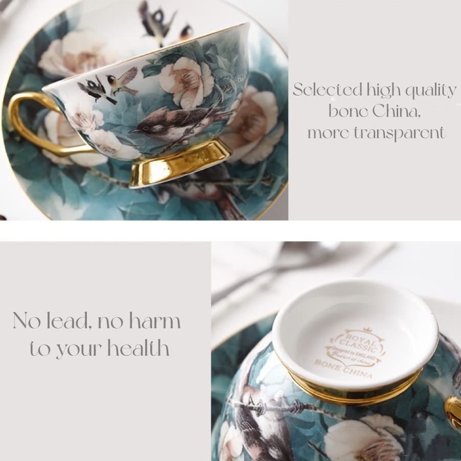Premium 7 oz European Ceramic Bone China Coffee Cups Set of 2 with Saucers & Metal Holder - Ideal for Au Lait, Latte, Cafe Mocha, Tea & Cappuccino - Perfect Mother's Day Gift in Elegant Pink - Great for Home, Office, Coffee Shops & Gifting