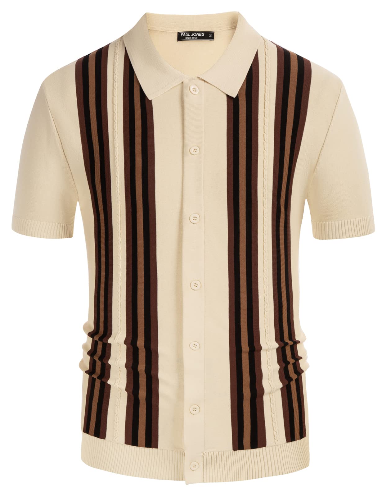 PJ PAUL JONES Men's Vintage Striped Polo Shirts - Button Down Knitted Golf Shirt for Men - Casual & Sporty Style for Golf, Office, and Everyday Wear