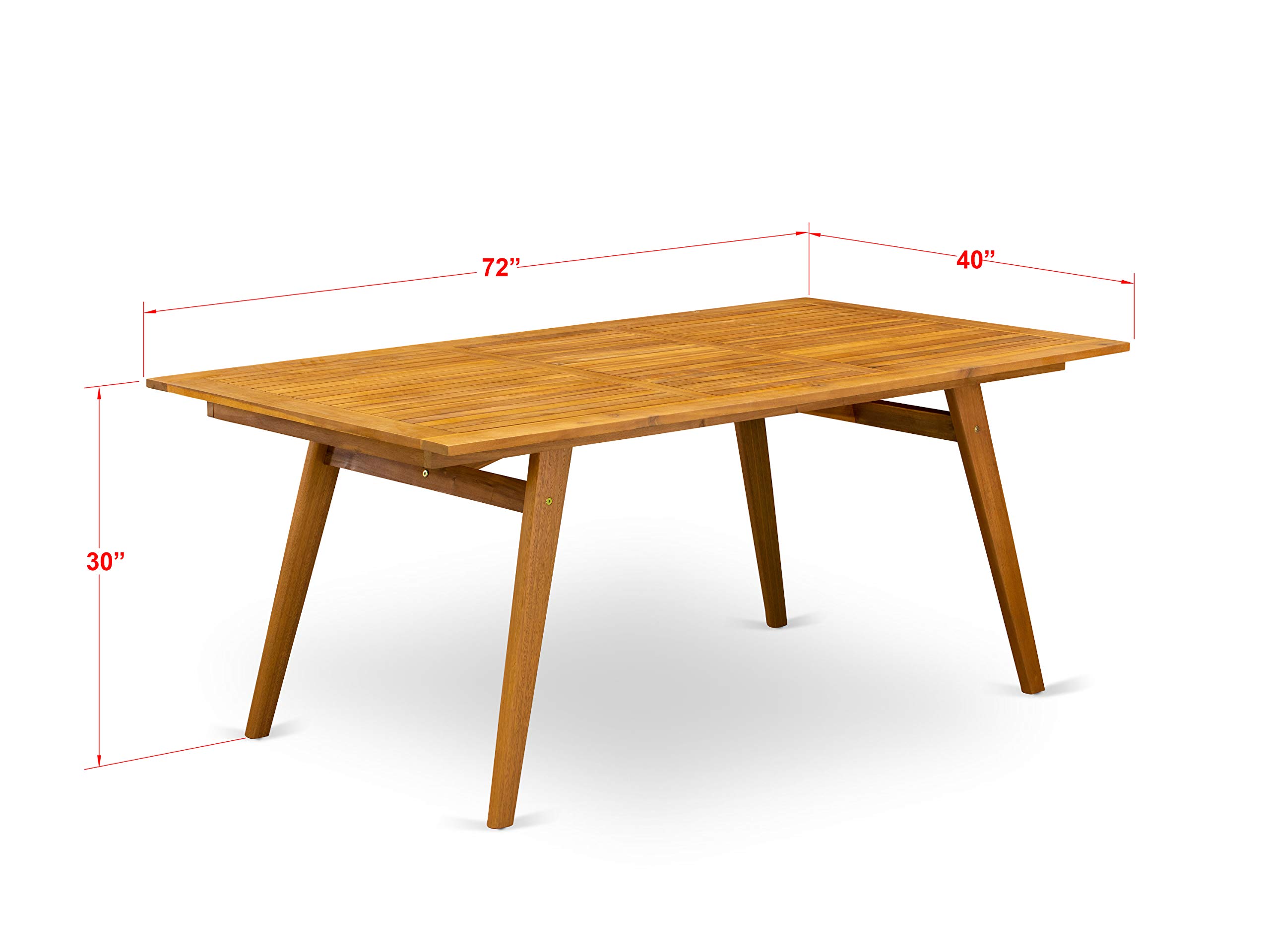 East West Furniture DECM72CANA 7-Piece Outdoor Dining Set - Acacia Wood Patio Table with 6 Chairs (2 Folding Arm + 4 Side), 40x72 Inch, Natural Oil Finish - Perfect for Backyard, Garden, Poolside & Outdoor Entertaining