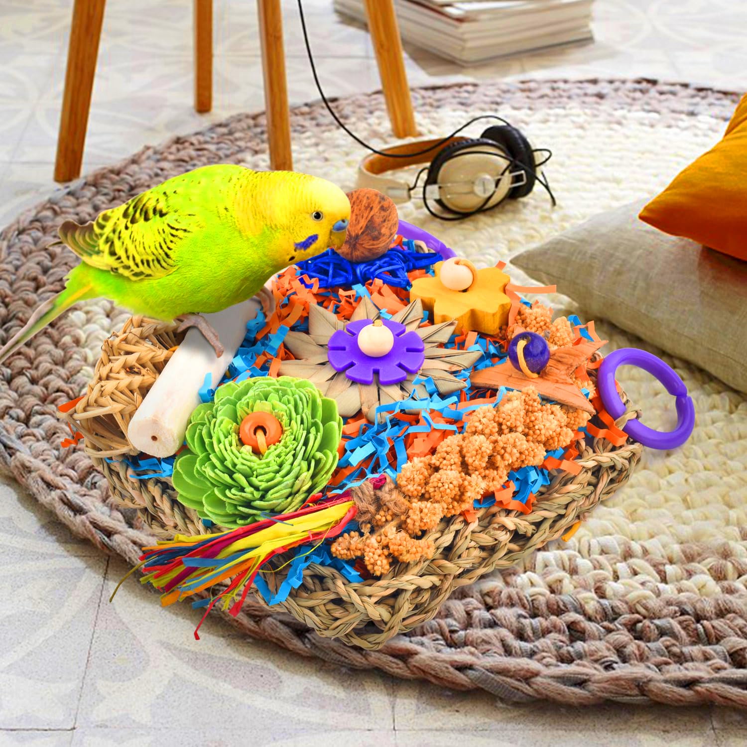 KATUMO Bird Foraging Toys for Small to Medium Parrots - Chewable Shredder Toys for Parakeets, Cockatiels, Conures, Lovebirds & Budgies - Cage Enrichment Toys for Mental Stimulation & Play (Perfect for Boredom Relief & Natural Foraging Instincts)