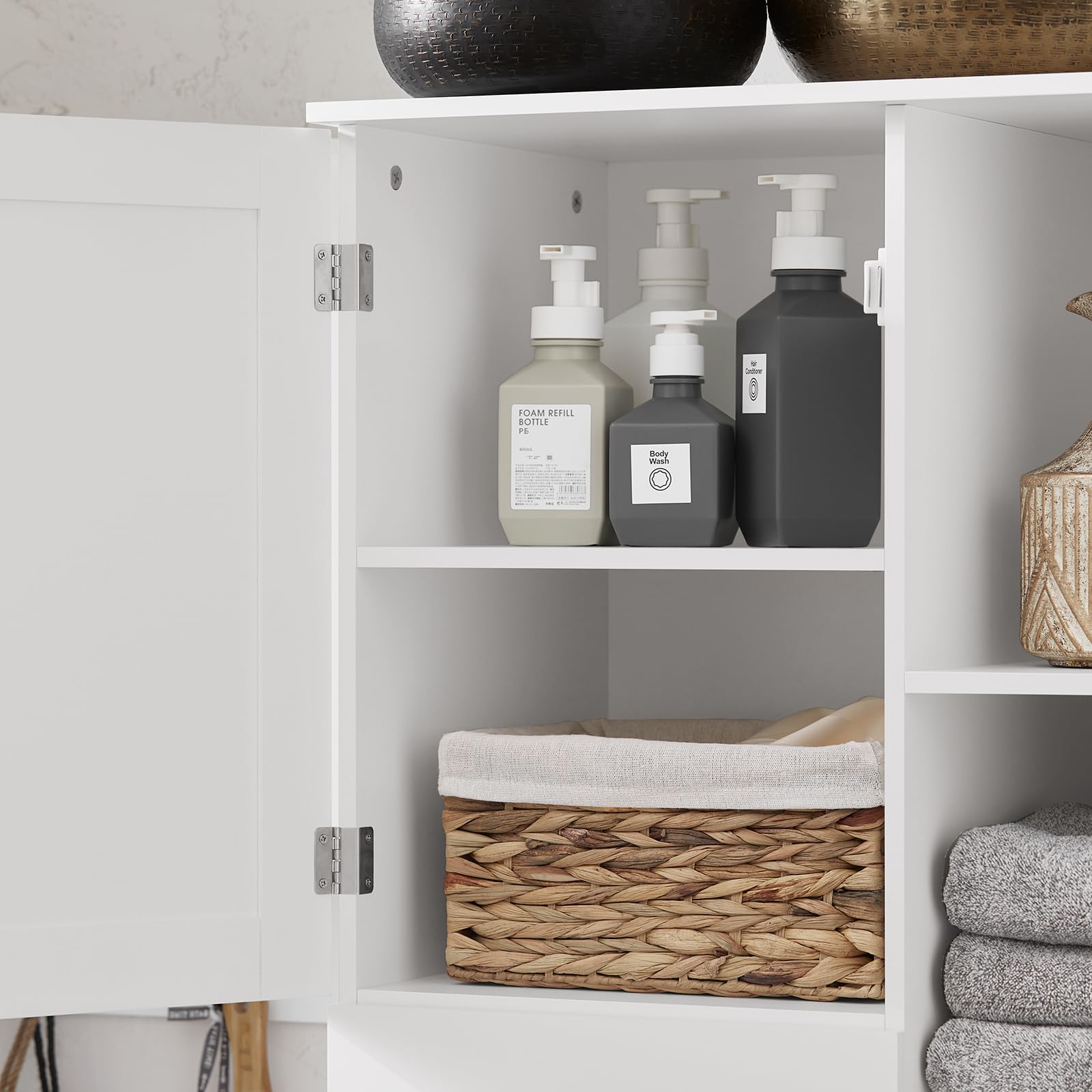 Haotian Tall Laundry Storage Cabinet - Freestanding Organizer with Removable Baskets, Multi-Compartment & Drawers - Perfect for Bathroom, Laundry Room, Closet Organization - White (BZR104-W)
