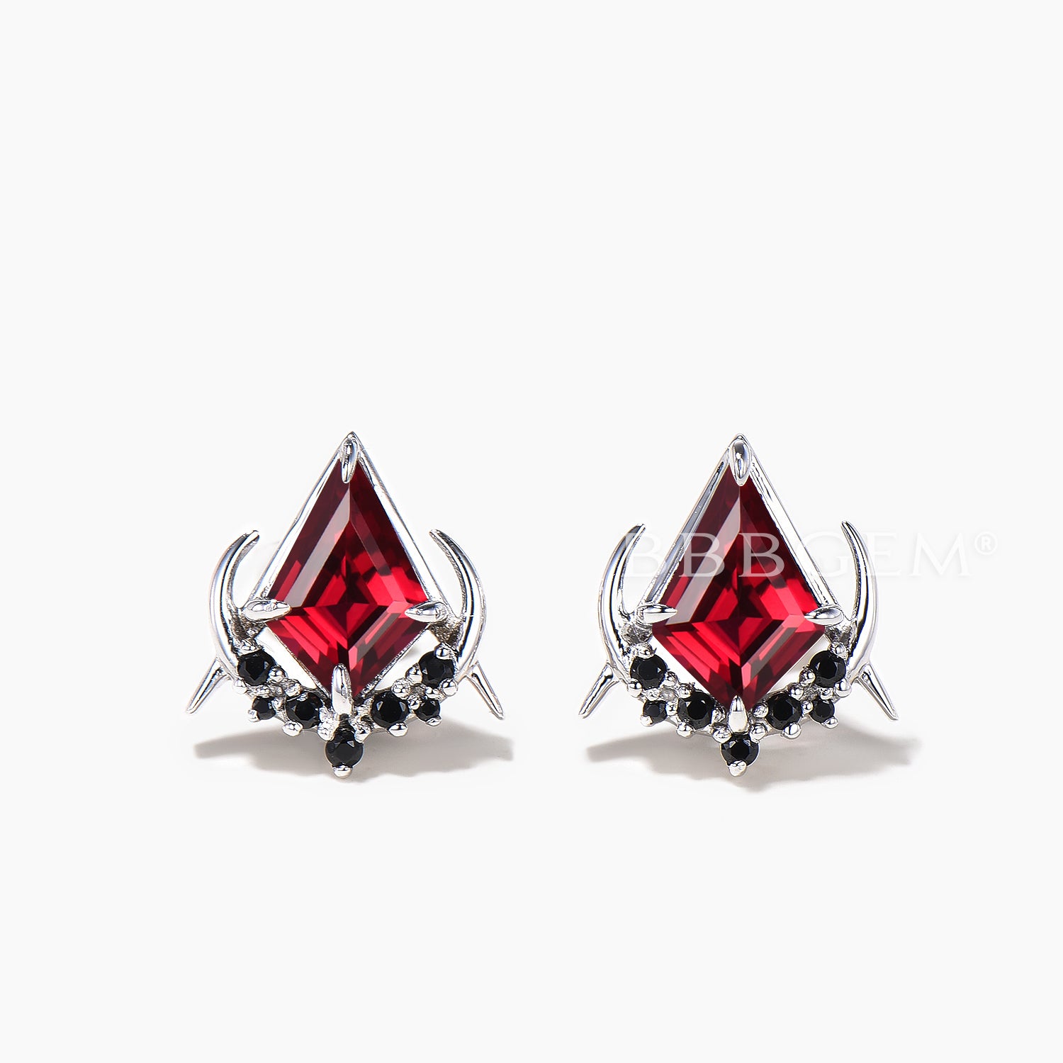 Natural Garnet Black Diamond Stud Earrings - Gothic Moon Masonic Jewelry for Women | Perfect for Gothic Fashion, Witchy Aesthetic & Occult Style Outfits