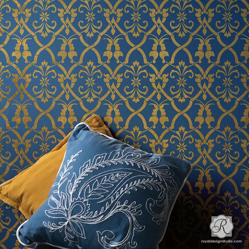 Aladdin Damask Wall Stencil - Reusable DIY Painting Template for Home Decor, Bedroom, Living Room & Nursery - Perfect for Wall Art, Accent Walls & Furniture Upcycling
