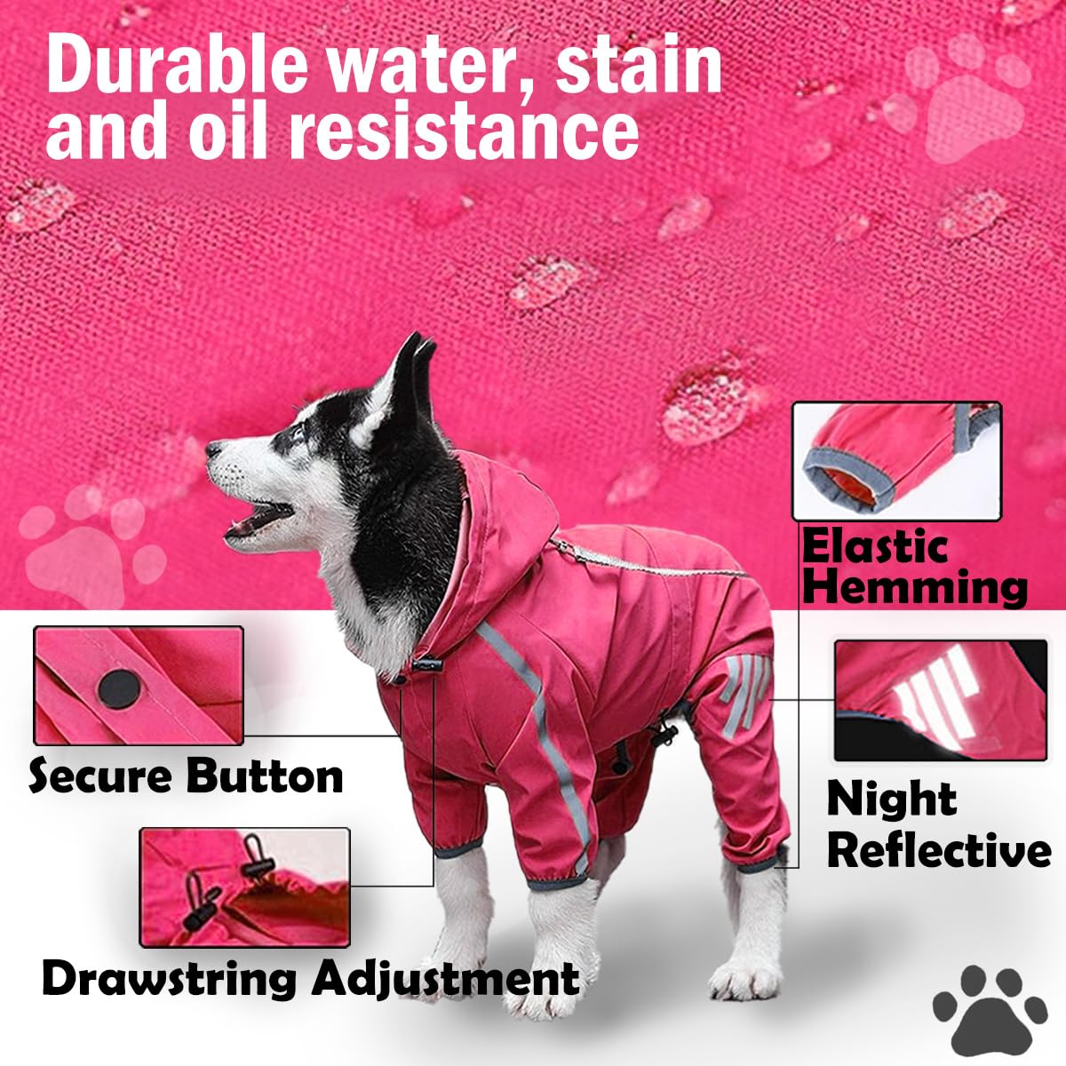 Waterproof Dog Raincoat with Reflective Strips & Hood - Lightweight Puppy Rain Jacket for Small Dogs (Claret, Large) - Perfect for Outdoor Walks, Hiking & Rainy Day Adventures