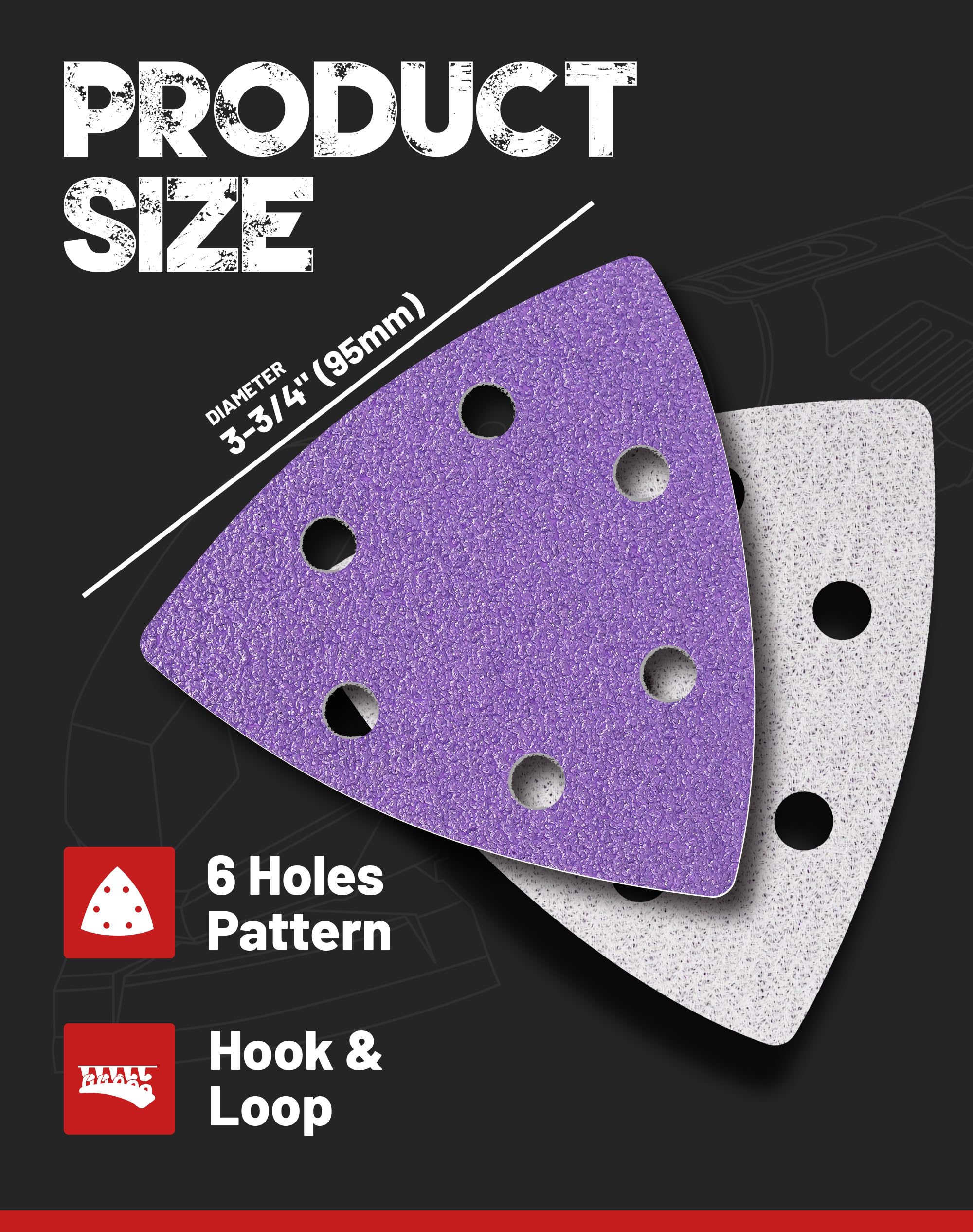 EZARC 60-Piece Zirconia Triangle Sanding Pads Set - 3-3/4 Inch Hook & Loop (60/80/120/180/240/320 Grit) for Oscillating Multi-Tools - Compatible with 3-1/2
