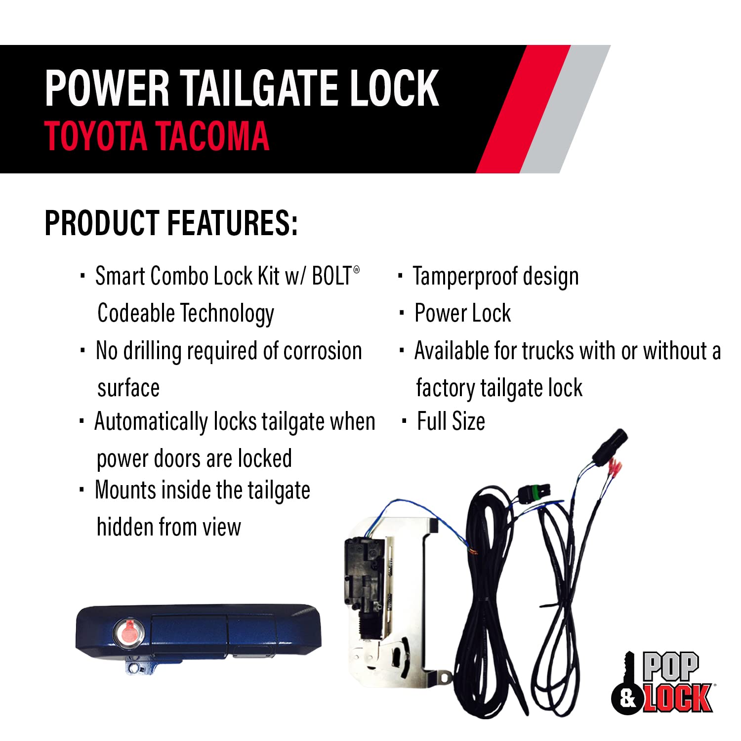 Pop & Lock PL85412 Blue Ribbon Metallic Power Tailgate Lock with Bolt Codeable Technology for Toyota Tacoma | Smart Keyless Entry System | Secure Truck Bed & Cargo Protection | Perfect for Off-Roading, Camping & Work Sites