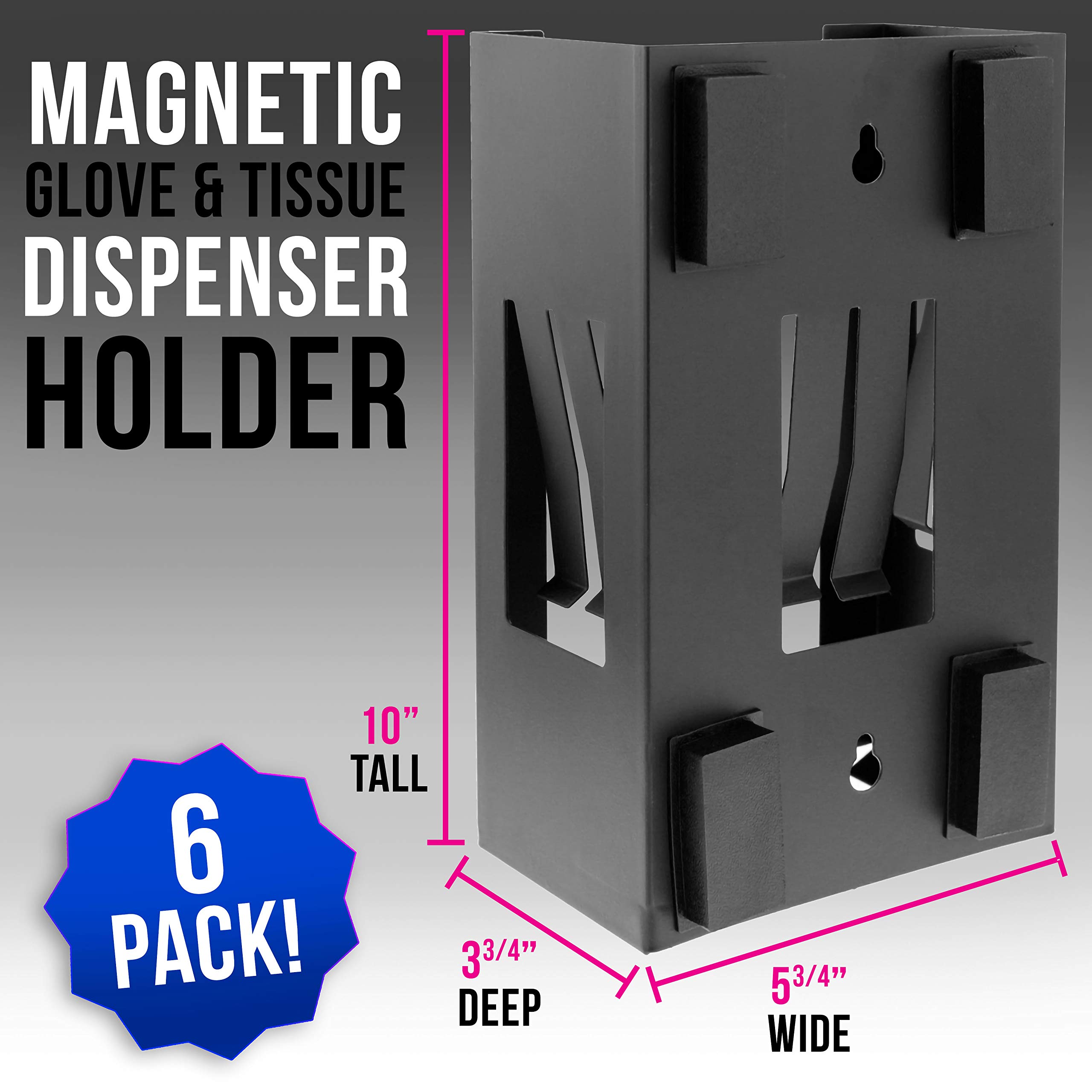 TCP Global Wall Mount Glove Holder (Pack of 6) - Magnetic Latex Glove Dispenser & Tissue Box Organizer - Perfect for Kitchen, Garage, Workshop & Medical Use