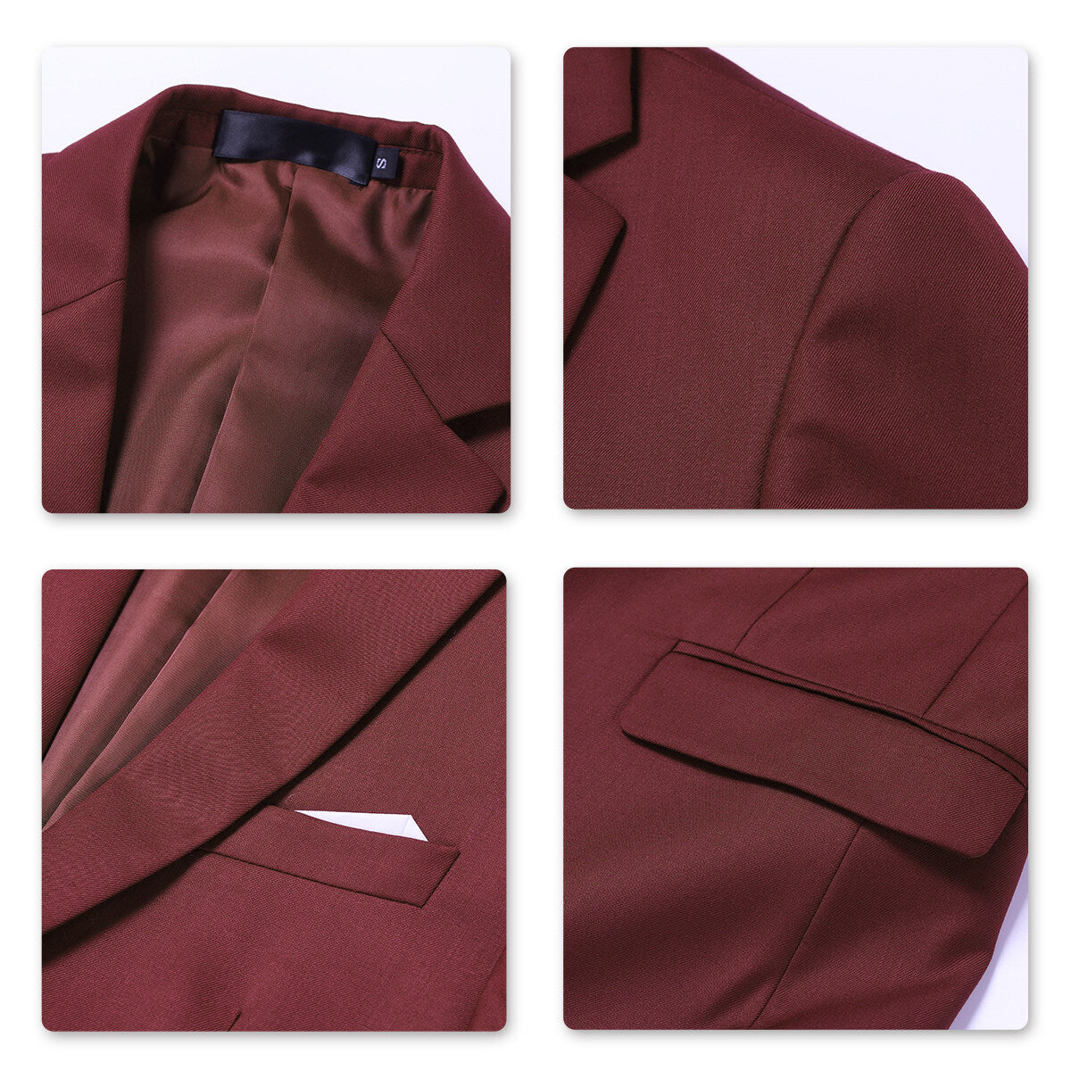 3-Piece Slim Fit Solid Color Formal Suit Jacket Set for Men - Wine Red | Perfect for Weddings, Business Meetings & Special Occasions