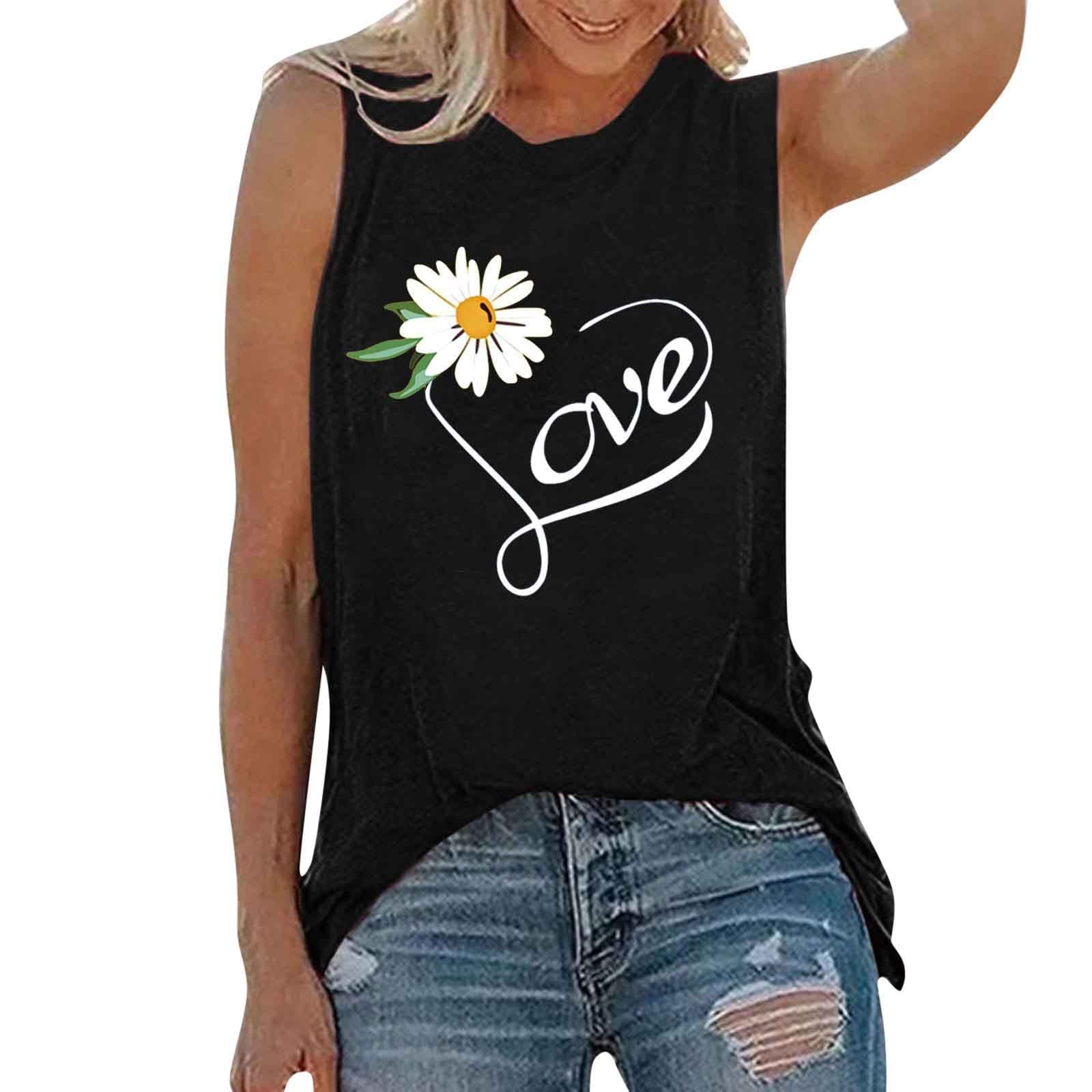 Women's Summer Daisy Graphic Tank Tops - Sleeveless Casual Loose Fit Tunic Tees for Beach, Yoga & Everyday Wear