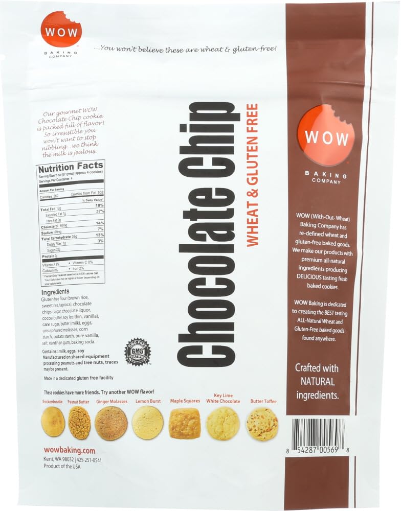 Delicious Wow Baking Chocolate Chip Cookies - 8 oz Bags (Pack of 12) - Perfect for School Lunches, Office Snacks & Holiday Gift Baskets
