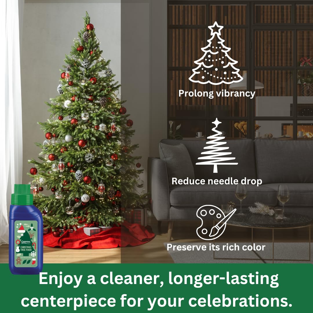 Chrysal Christmas Tree Food Liquid - Pine Tree Life Extender & Plant Care Solution for Greener Stronger Trees - Floral Supplies & Holiday Decorations - Perfect for Home, Office, and Christmas Tree Farms