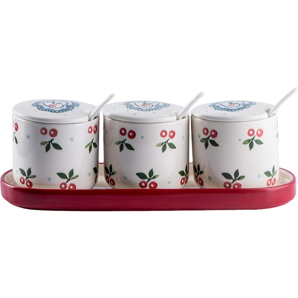 3-Piece Ceramic Sugar Bowl Set with Lid and Spoon - Airtight Food Storage Containers for Sugar, Coffee, Tea & Spices | Perfect for Kitchen, Pantry & Coffee Station Organization (Color: B)