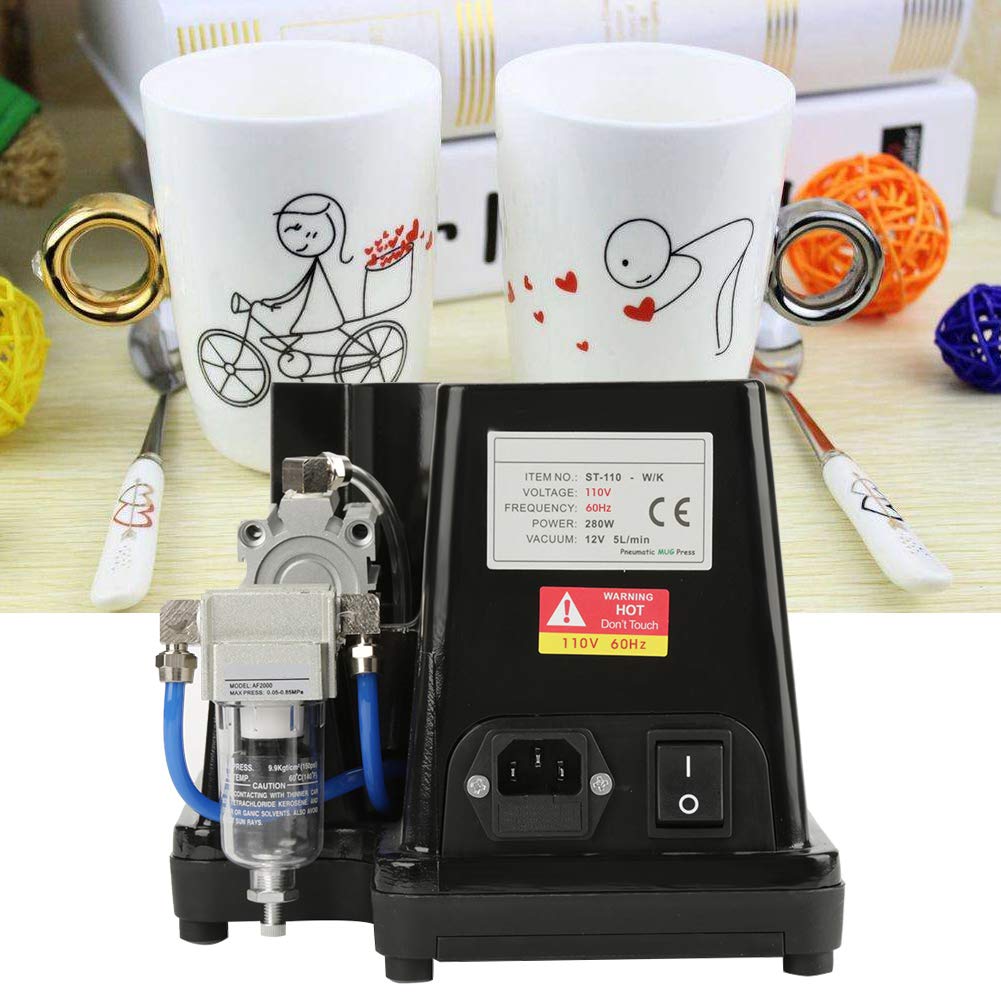 TOPINCN ST-110 Vertical Mug Heat Press Machine - 12.4 x 9 x 6.7 Inch Pneumatic Auto-Adjust Sublimation Transfer Printer for Coffee Cups, Plates & T-Shirts (110V US Plug, Black) - Perfect for Small Business, DIY Craft & Custom Gift Making