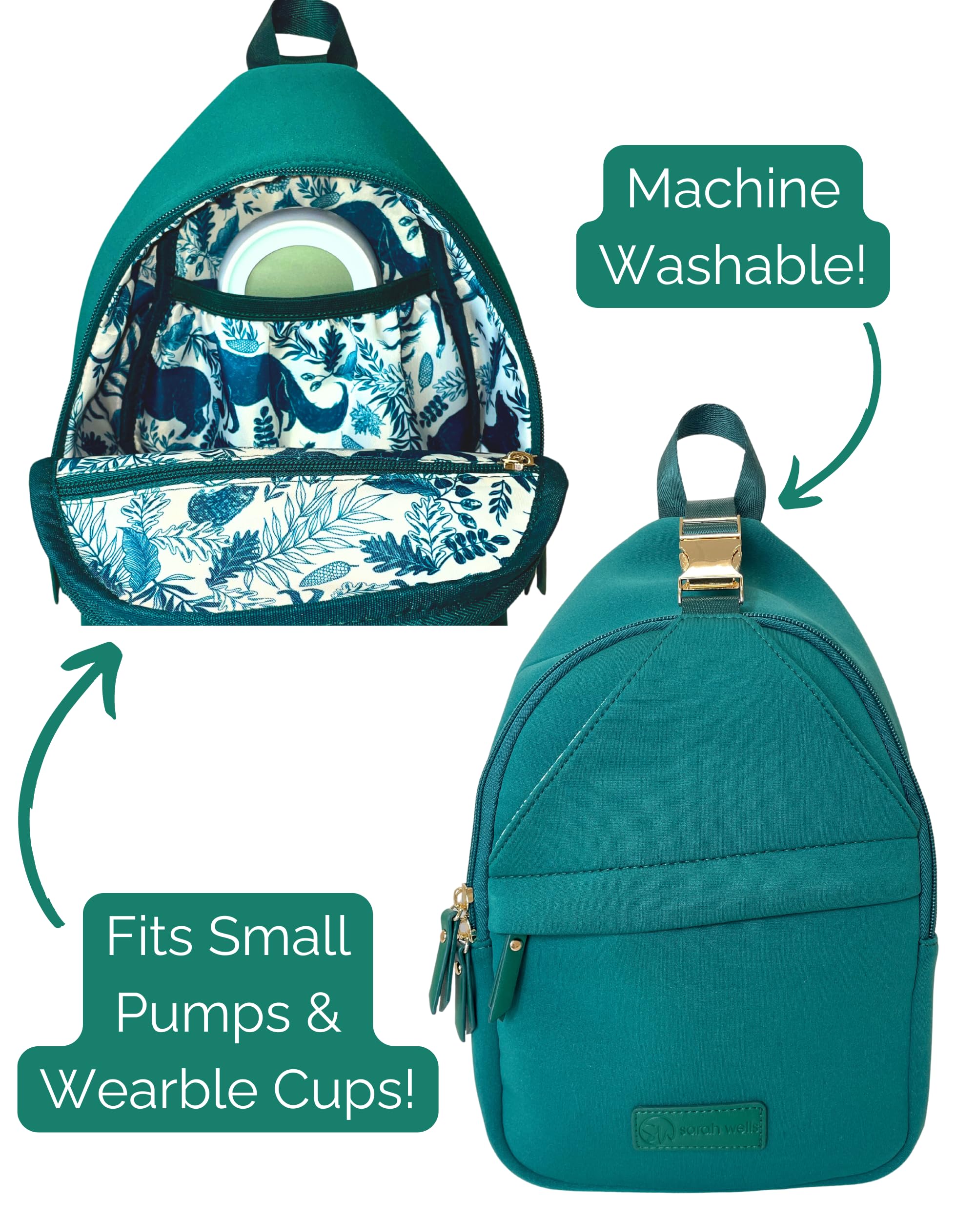 Sarah Wells Allie Sling Bag - Neoprene Breast Pump Bag - Machine Washable & Insulated - Hands-Free Pumping for Nursing Moms - Perfect for Work, Travel & On-the-Go (Forest Green)