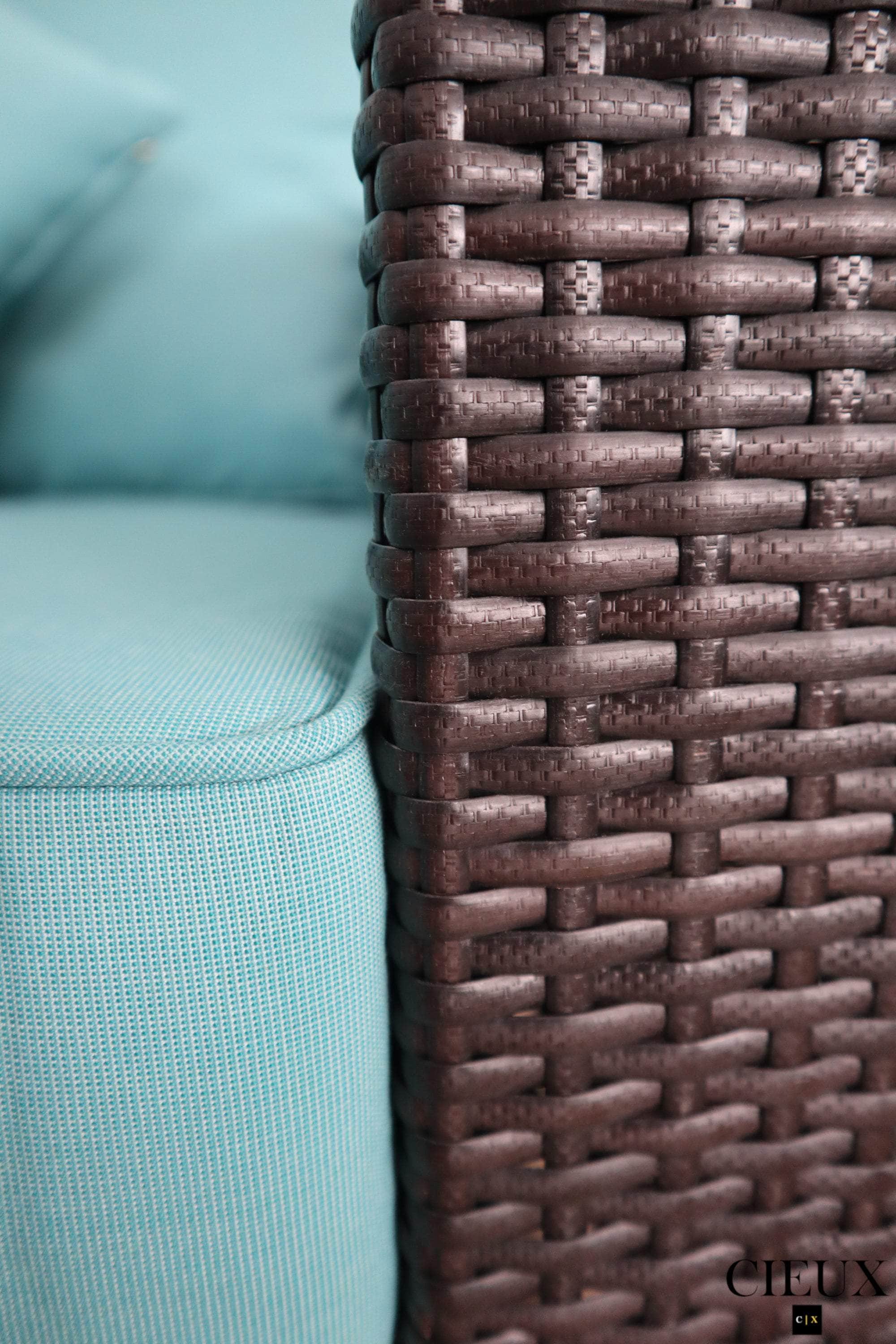 Blue Provence Outdoor Patio Wicker Rattan Modular L-Shaped Sectional Sofa Set - Waterproof & Weather-Resistant for Garden, Poolside, and Backyard Relaxation