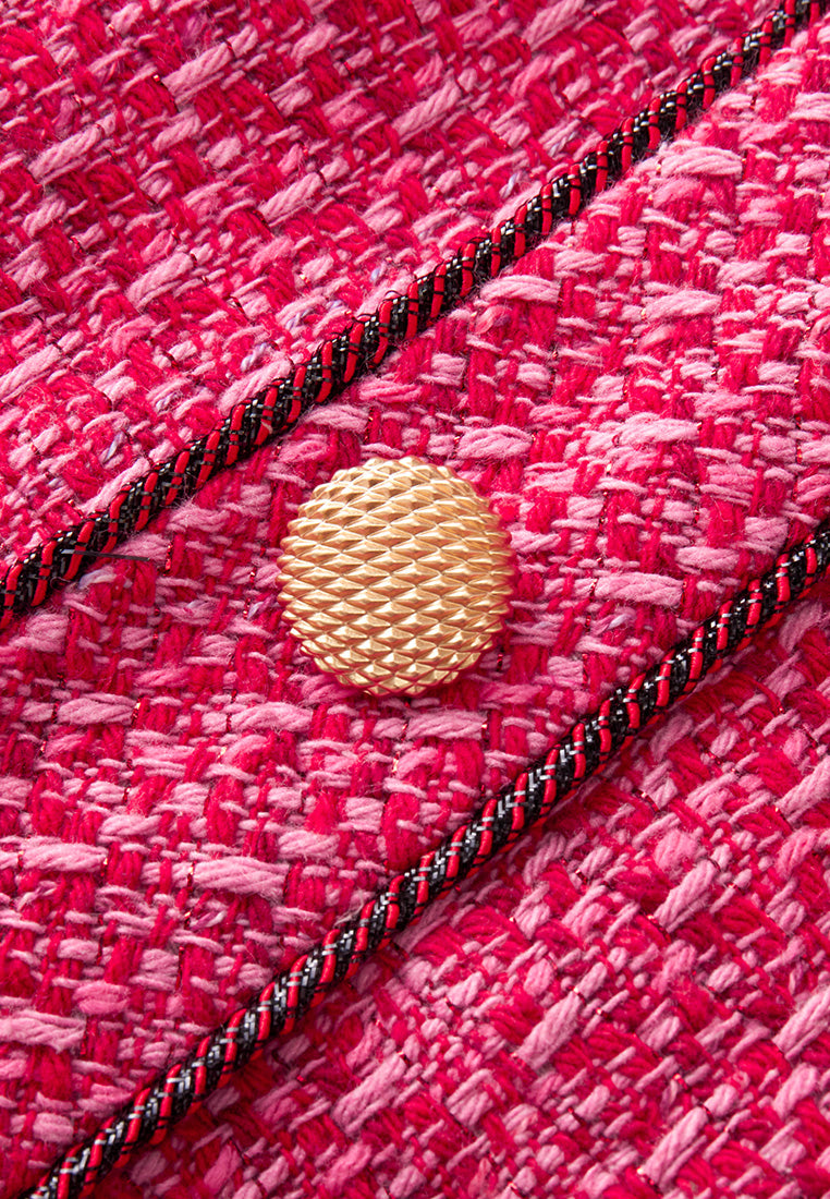 Stylish Fuchsia Pink Patch Pocket Tweed Dress for Women - Perfect for Office Wear, Cocktail Parties & Special Occasions
