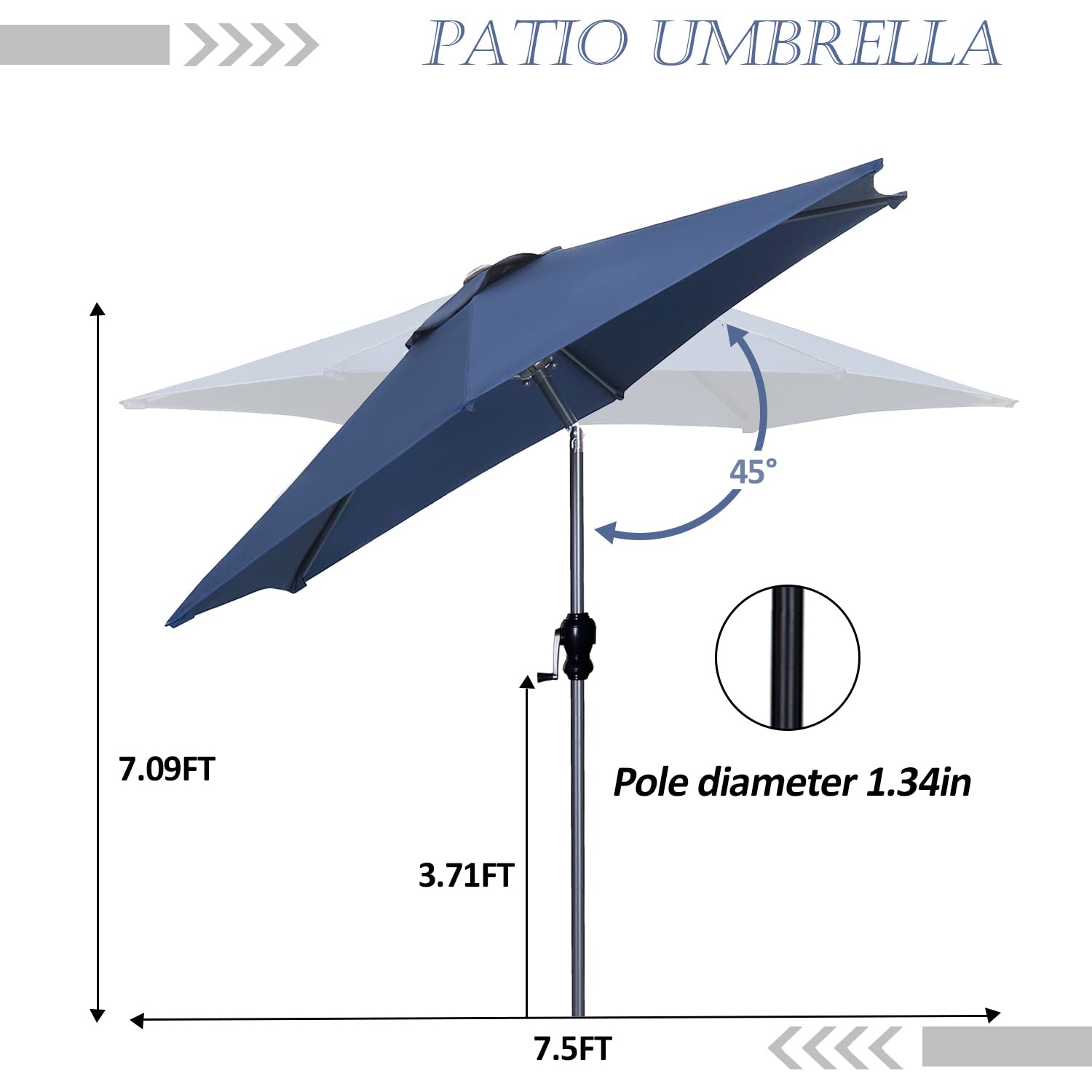 7.5FT Outdoor Patio Umbrella with Push Button Tilt - Navy Blue Garden Umbrella for Poolside, Backyard, Deck & Outdoor Dining