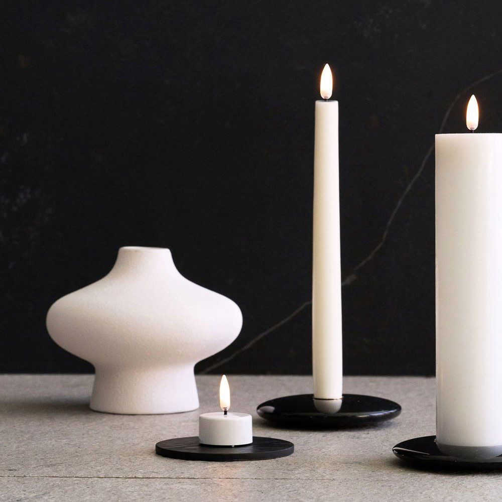 Flameless Taper Candles Set of 2 - 25cm Nordic White LED Battery Operated Candles for Wedding, Dining Table, Christmas Decor & Home Ambiance Lighting