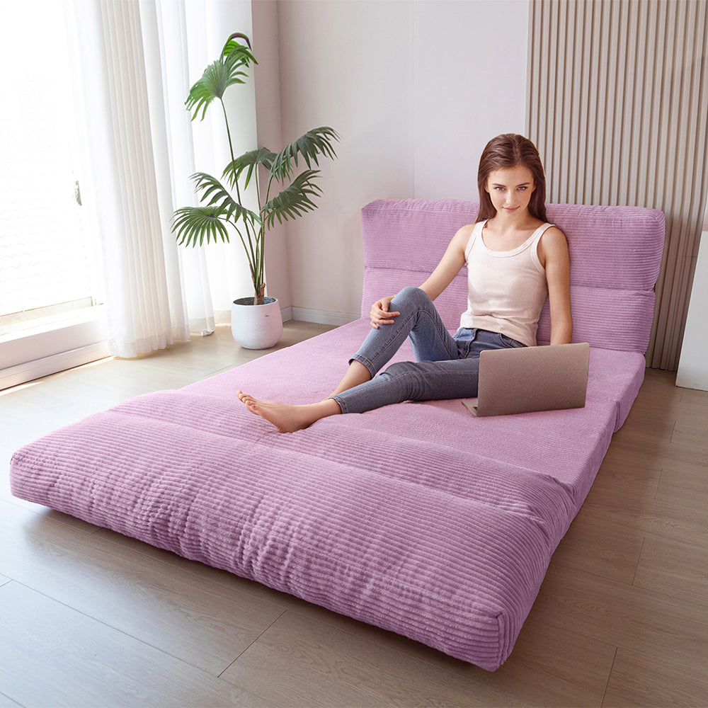 MAXYOYO Corduroy Bean Bag Folding Sofa Bed - Extra Wide Foldable Floor Mattress in Purple | Perfect for Living Room Lounging, Guest Bed & Dorm Room Comfort