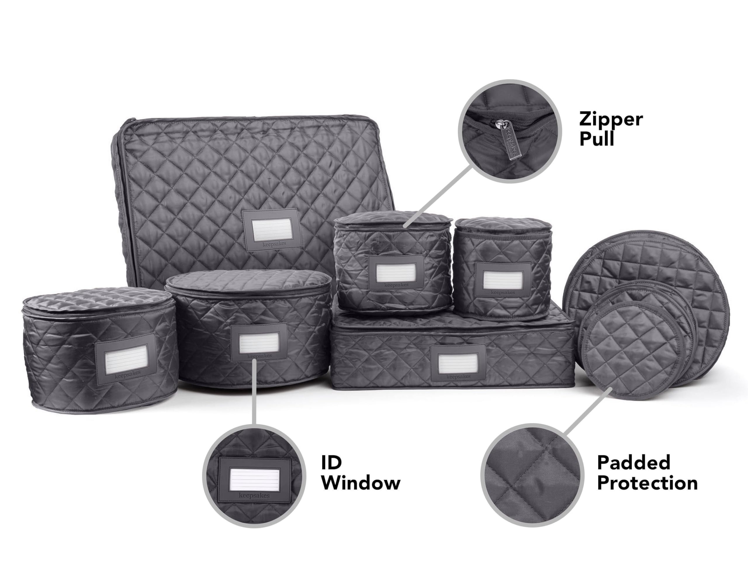 Covermates Keepsakes Dish Storage Set - Padded Protection with ID Window, Stain Resistant & Machine Washable - China & Slate Storage Organizer for Kitchen, Dining Room, and Party Serving