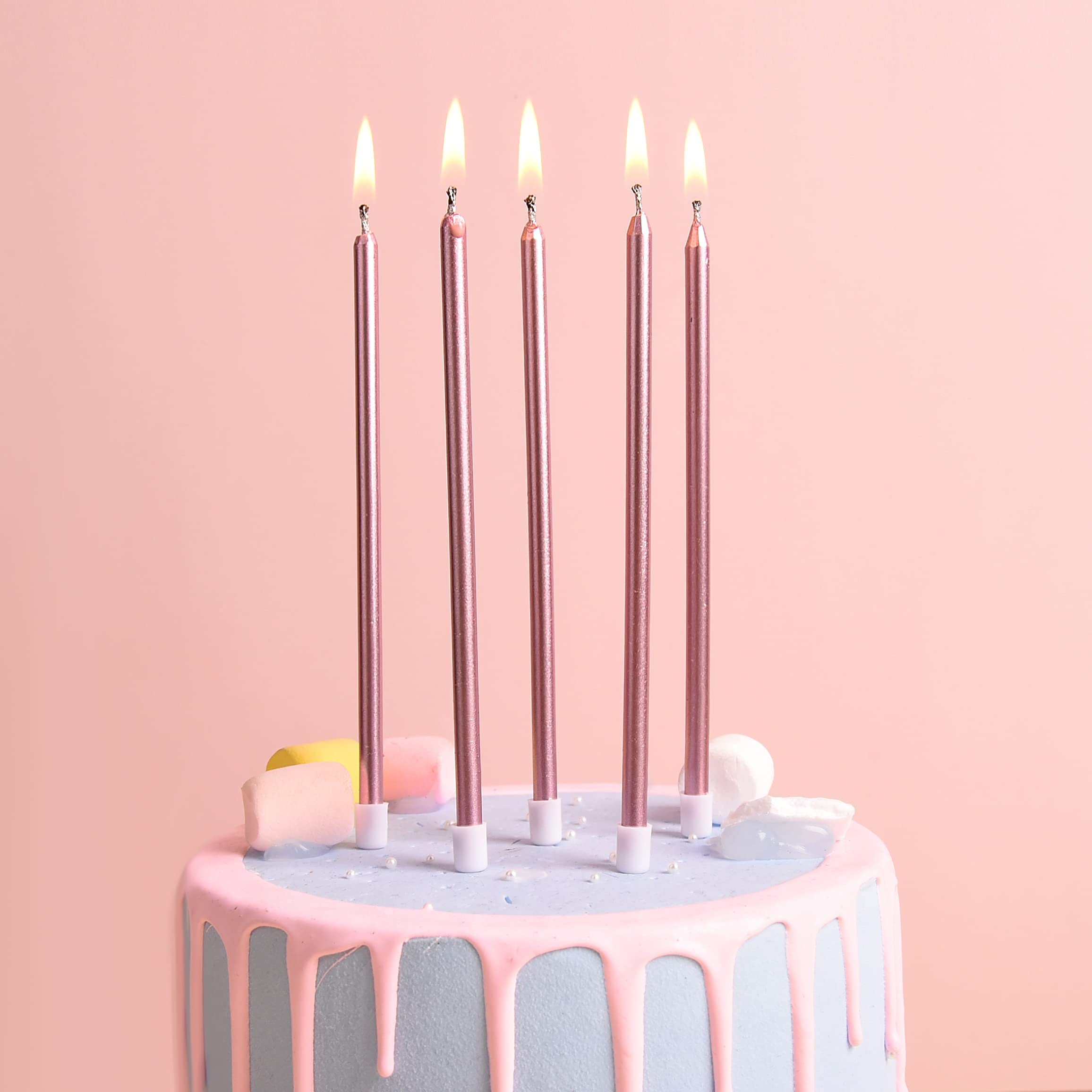 Rose Gold Thin Birthday Candles for Cakes & Weddings