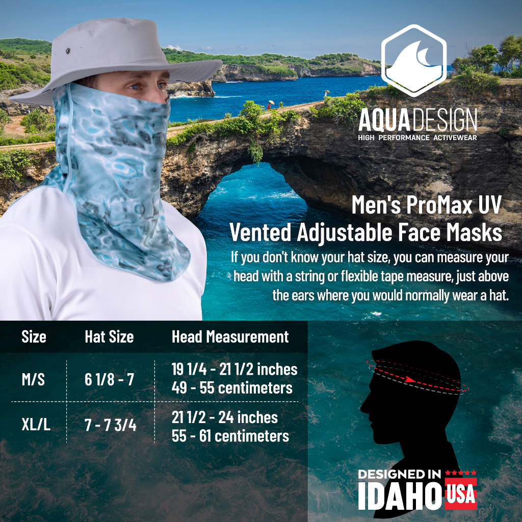 Men's Adjustable UV Face Mask ProMax - UPF 50+ Sun Protection, Breathable Vented Neck Gaiter for Outdoor Sports & Hiking - Aqua Design for Running, Cycling, Fishing & Travel