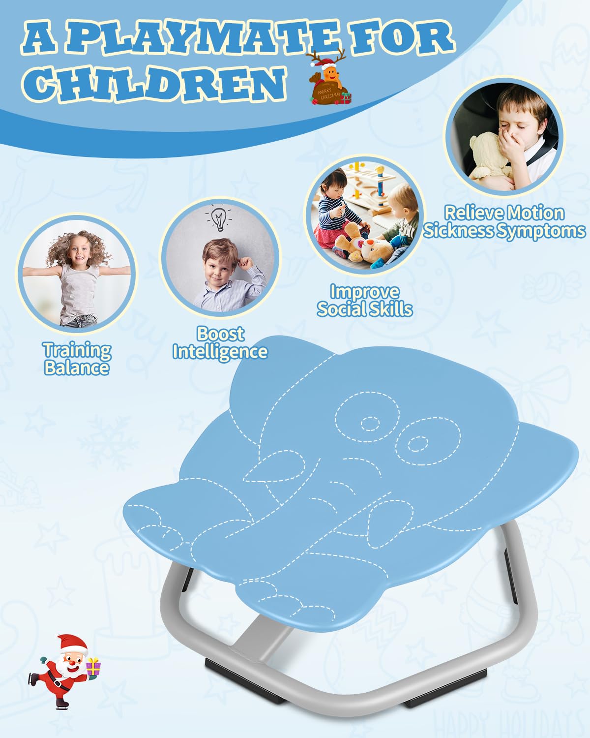Kids Swivel Chair for Autism & Sensory Needs - Light Blue Sit and Spin Chair with 220lb Weight Capacity | Strong Metal Base & Non-Slip Design for Balance Training | Perfect for Classrooms, Therapy Rooms & Home Play Areas