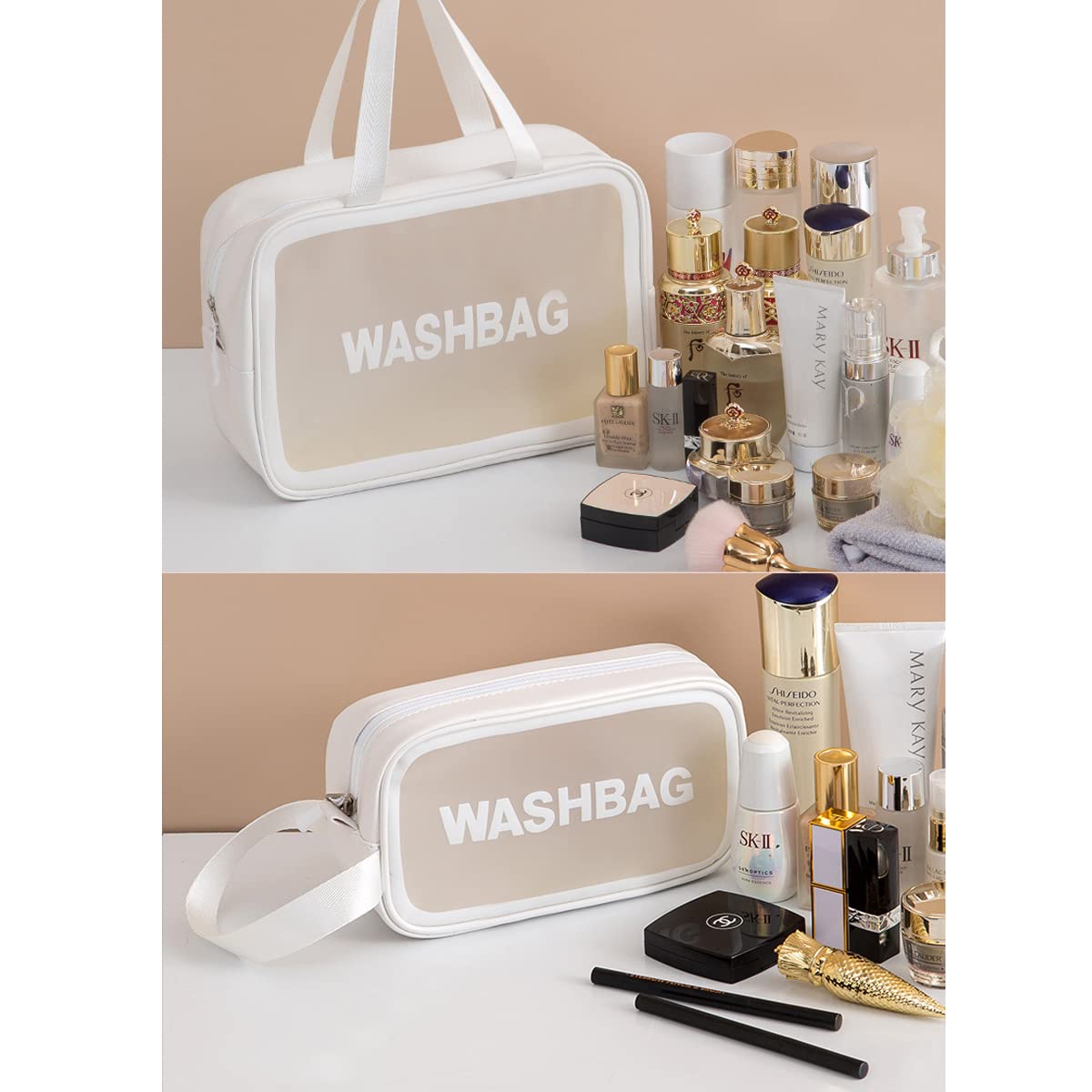 Clear Travel Toiletry Bag Set - 3 Pack Transparent Cosmetic & Makeup Organizer for Women | TSA Approved Waterproof Wash Bags for Air Travel, Gym, Beach & Vacation (White)