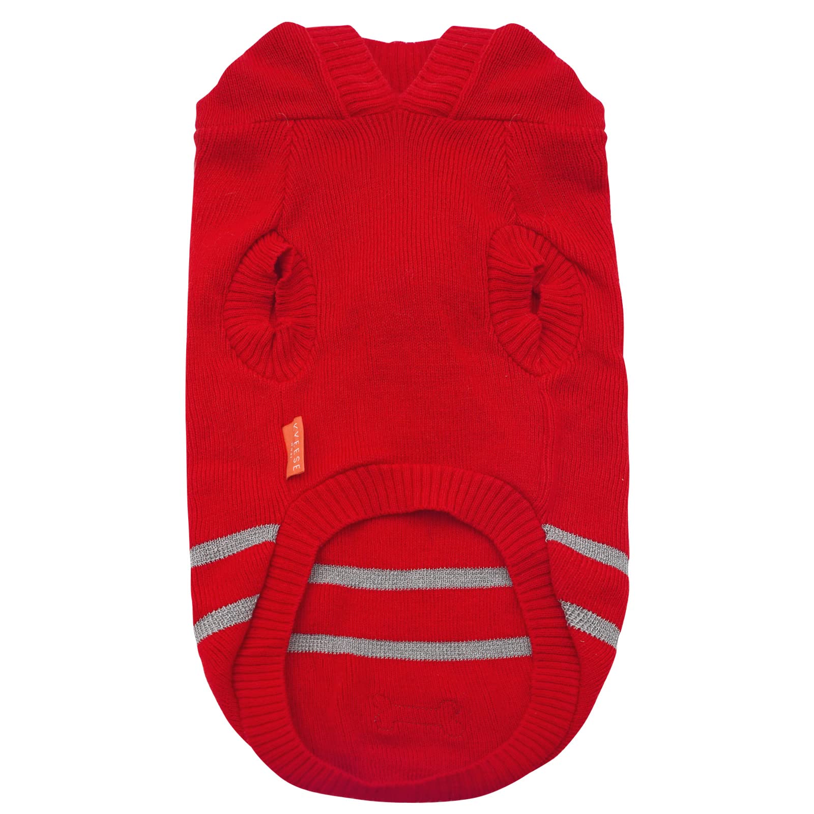 KYEESE Reflective Christmas Dog Sweater with Leash Hole - Warm Red Knit Hoodie Pullover for Small Dogs - Perfect for Winter Walks & Holiday Photos (Red, Size S)
