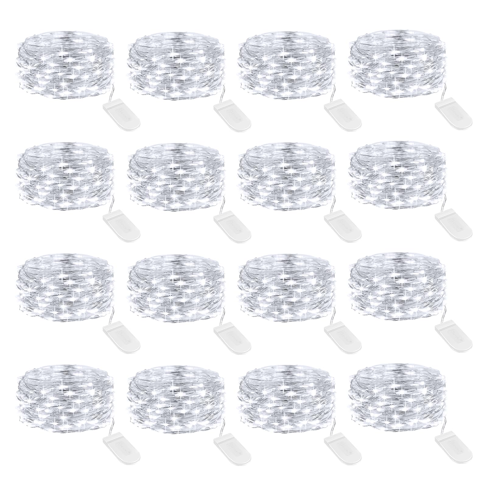 Onforu 16 Pack White Fairy Lights Battery Operated - 6.5ft 20 Mini LED String Lights, IP67 Waterproof Twinkle Lights for Wedding Centerpiece, Mason Jar Decor, Christmas Tree, Bedroom, Party & Outdoor Use