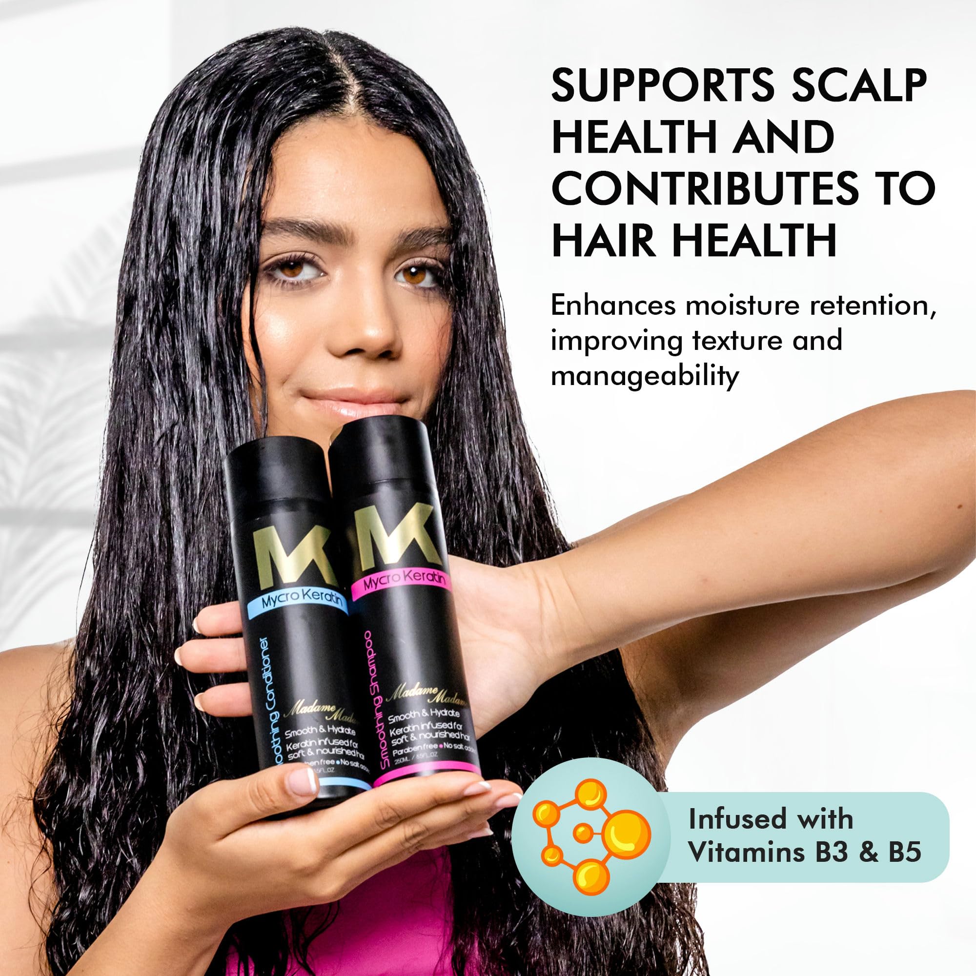 Mycro Keratin Deep Moisturizing Conditioner for Thick Hair - Frizz Control & Hair Loss Prevention with Argan Oil & Vitamins (33.8 Fl Oz) - Salon Quality Treatment for Dry, Damaged & Curly Hair