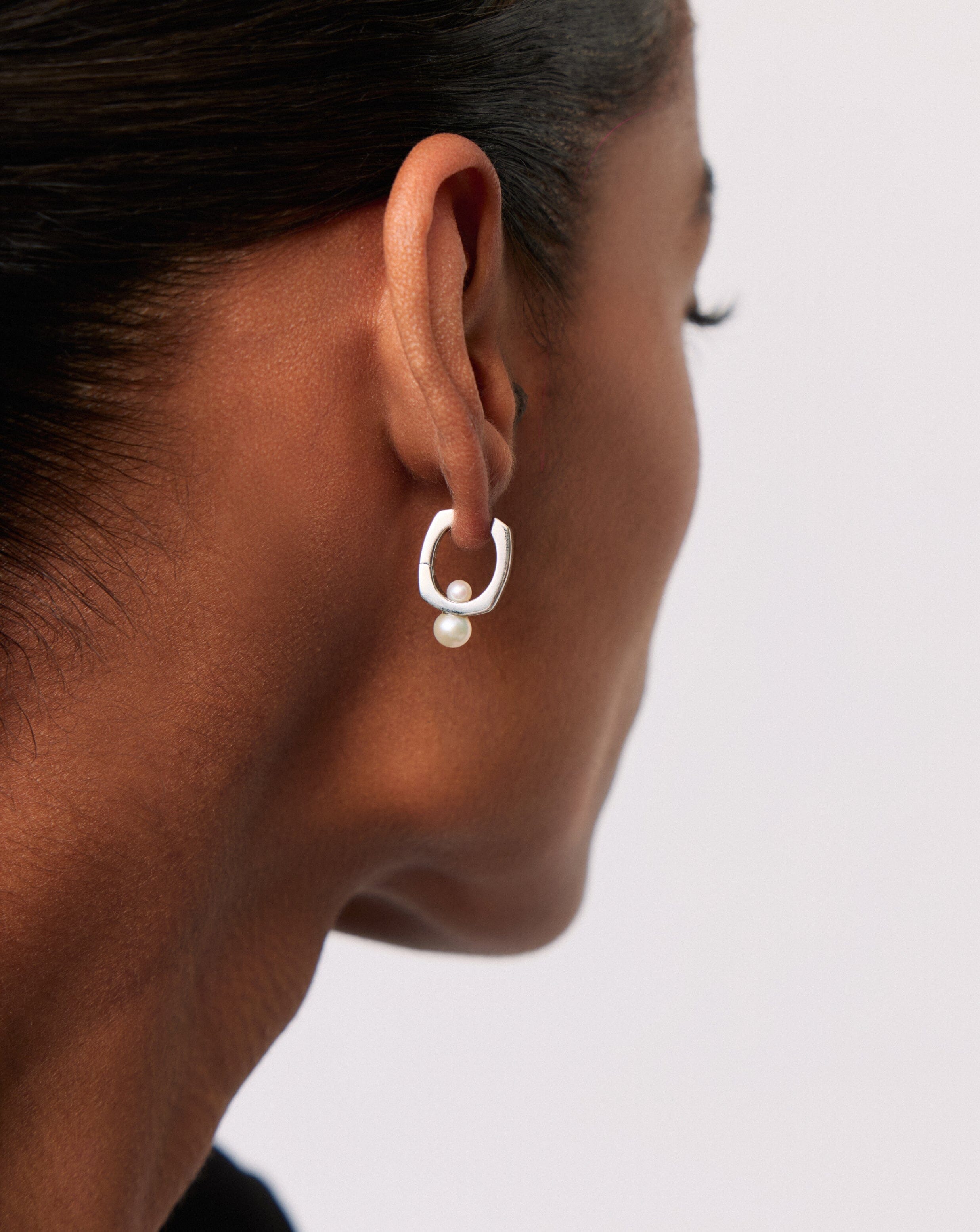 Sterling Silver Pearl Button Hoop Earrings for Women - Elegant Square Pearl Drop Earrings for Daily Wear & Special Occasions
