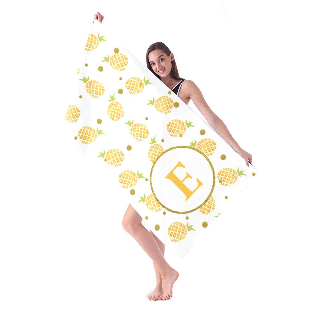 Personalized Pineapple Gold Initial Beach Towels - Custom Name Microfiber Towel for Adults, Kids, Women & Men | 60x30 Inches | Perfect for Travel, Beach, Pool, Bathroom & Summer Vacation Gifts