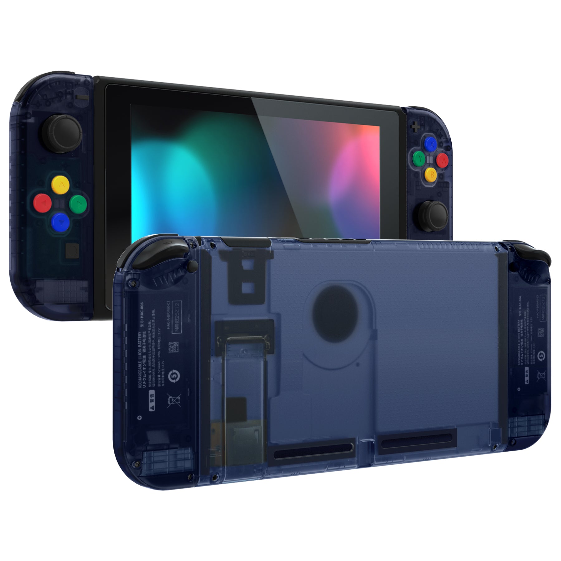 eXtremeRate Clear Deep Ocean Blue Back Plate Replacement Shell for Nintendo Switch & Joy-Con Controllers - Full Set Buttons Included - DIY Customization for Gaming Enthusiasts | Perfect for Console Modding and Controller Upgrades