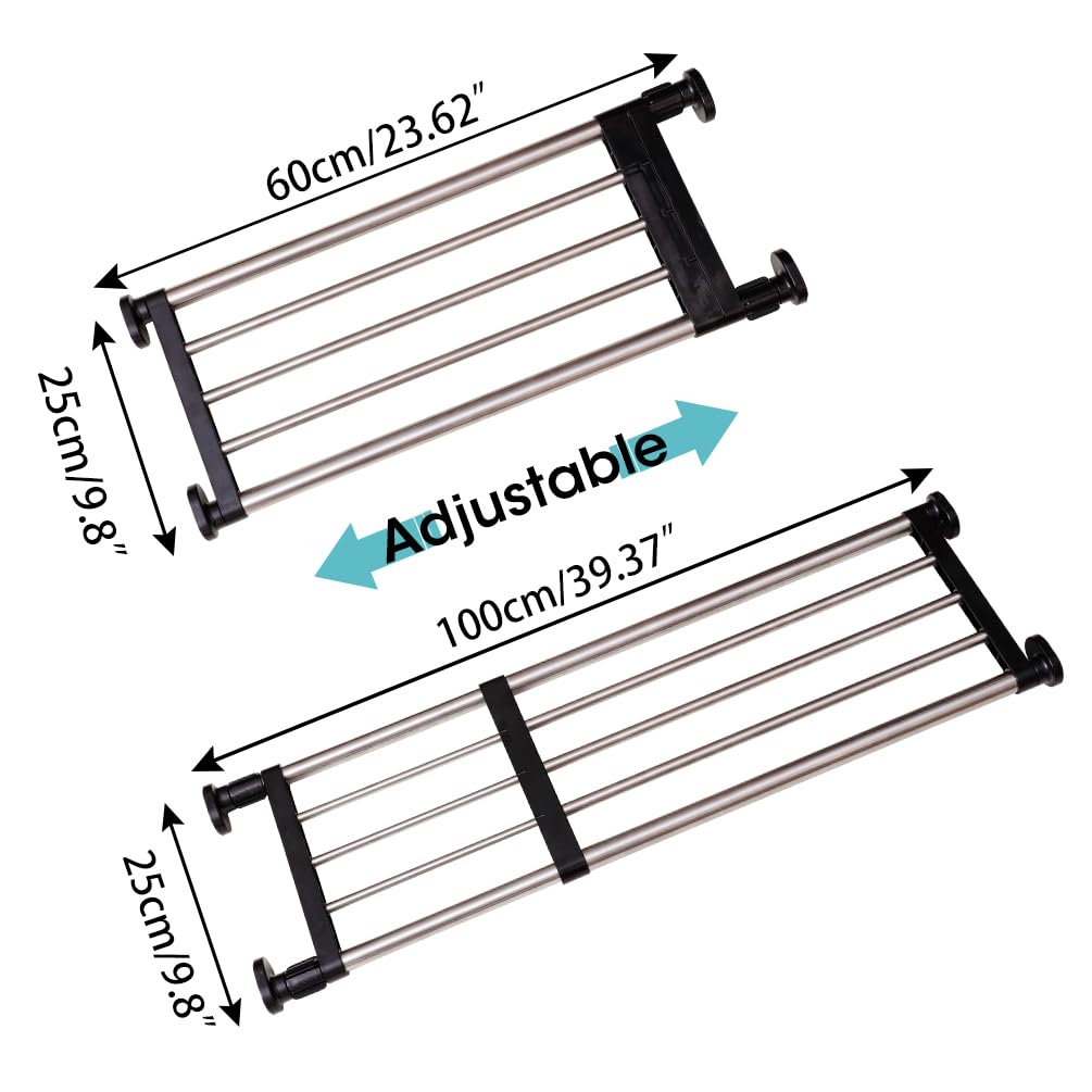 Hershii Expandable Closet Organizer - Adjustable Tension Shelf Rod, 23.62-39.37 Inches Metal Storage Rack for Wardrobe, Cabinet, Kitchen & Bathroom - Space Saving DIY Divider (Black) - Perfect for Small Spaces & Closet Organization